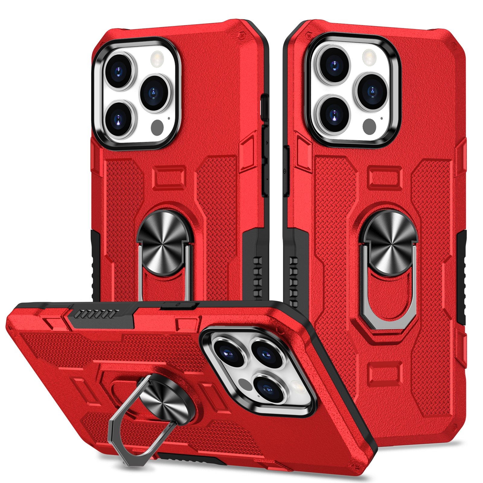 For iPhone 13 Pro Ring Holder Armor Hybrid Phone Case (Red) - Shopkiz.com