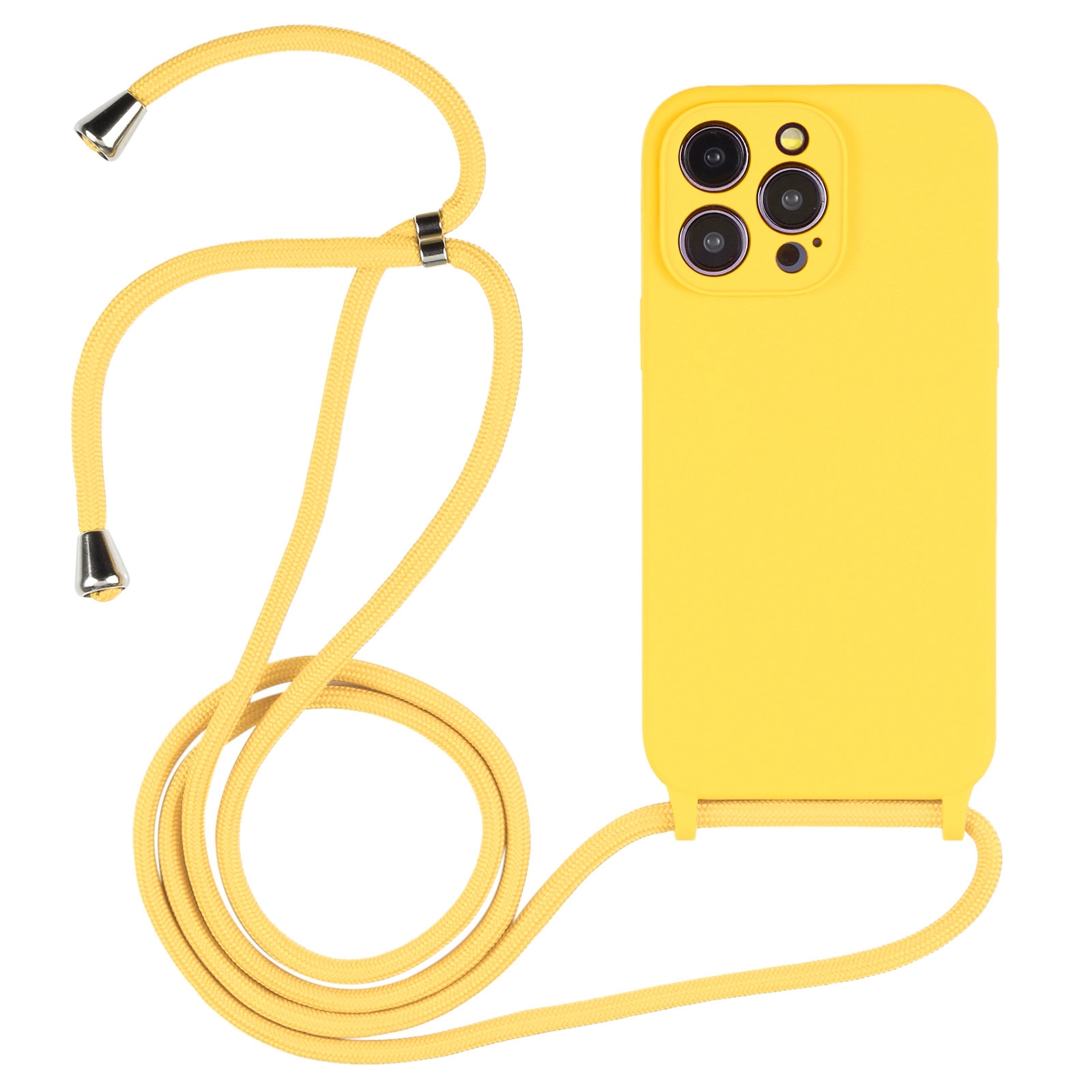 For iPhone 14 Pro Max Crossbody Lanyard Liquid Silicone Case(Yellow) - Shopkiz.com