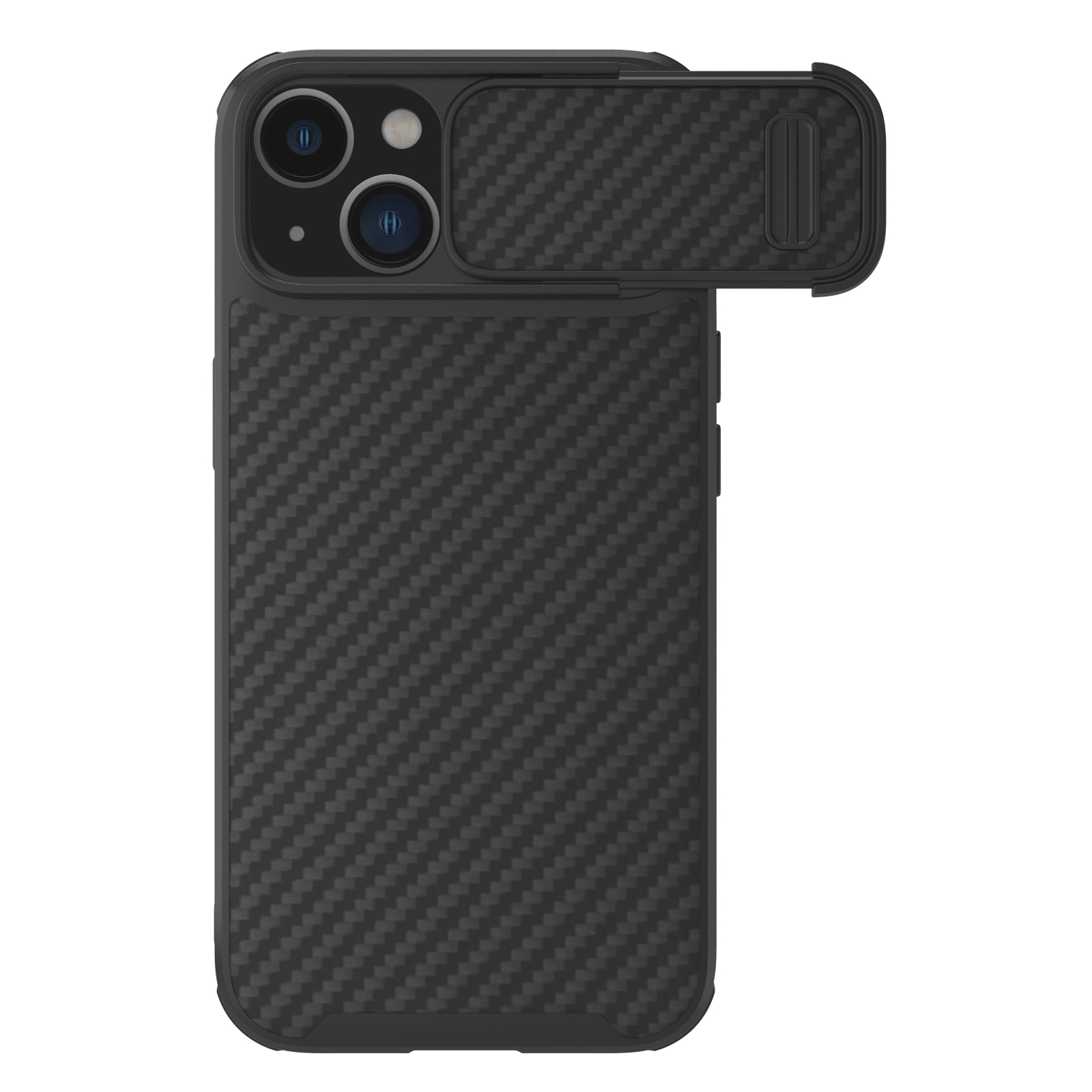 For iPhone 14 Plus NILLKIN Synthetic Fiber Camshield Phone Case(Black) - Shopkiz.com