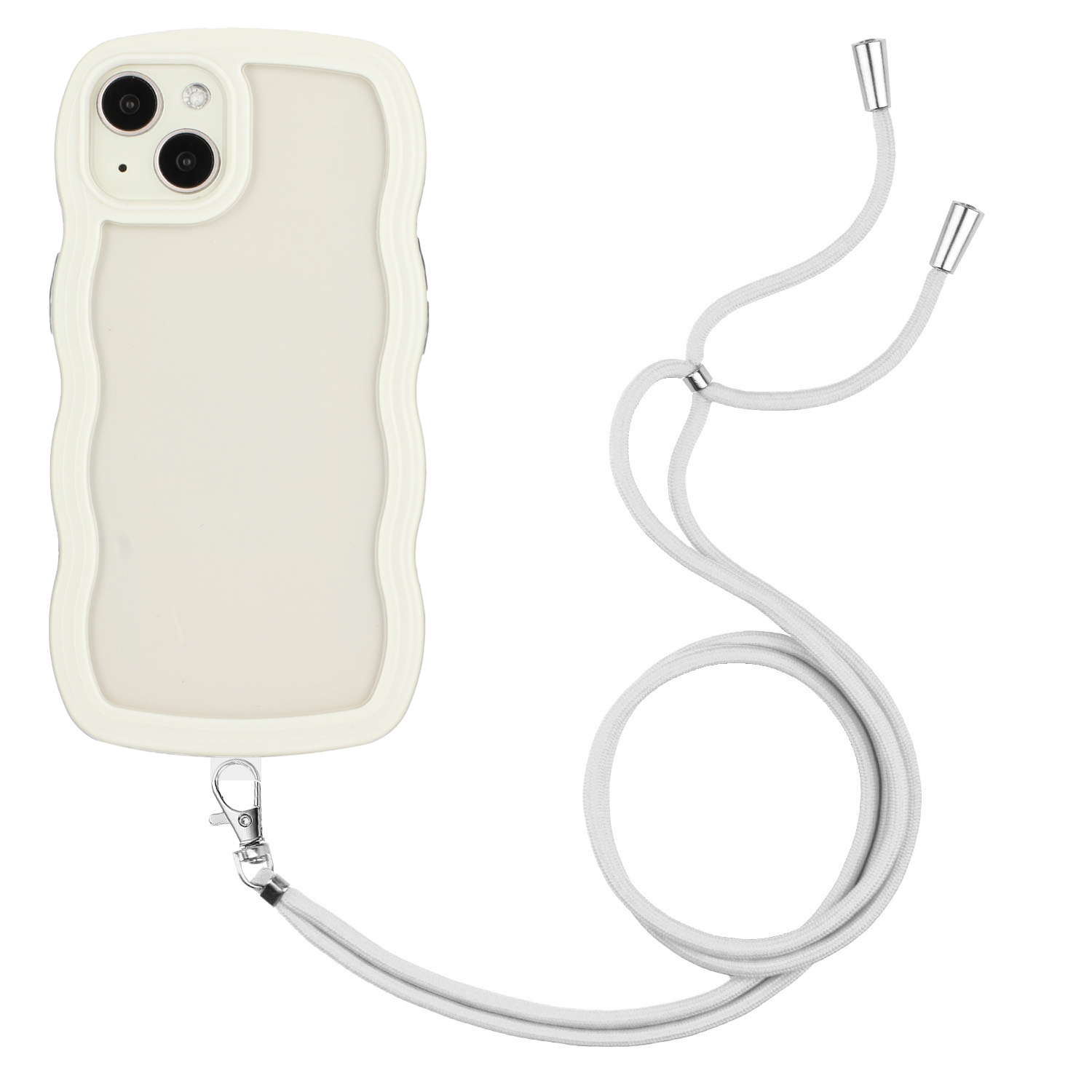 For iPhone 14 Plus Lanyard Candy Color Wave TPU Clear PC Phone Case(White) - Shopkiz.com
