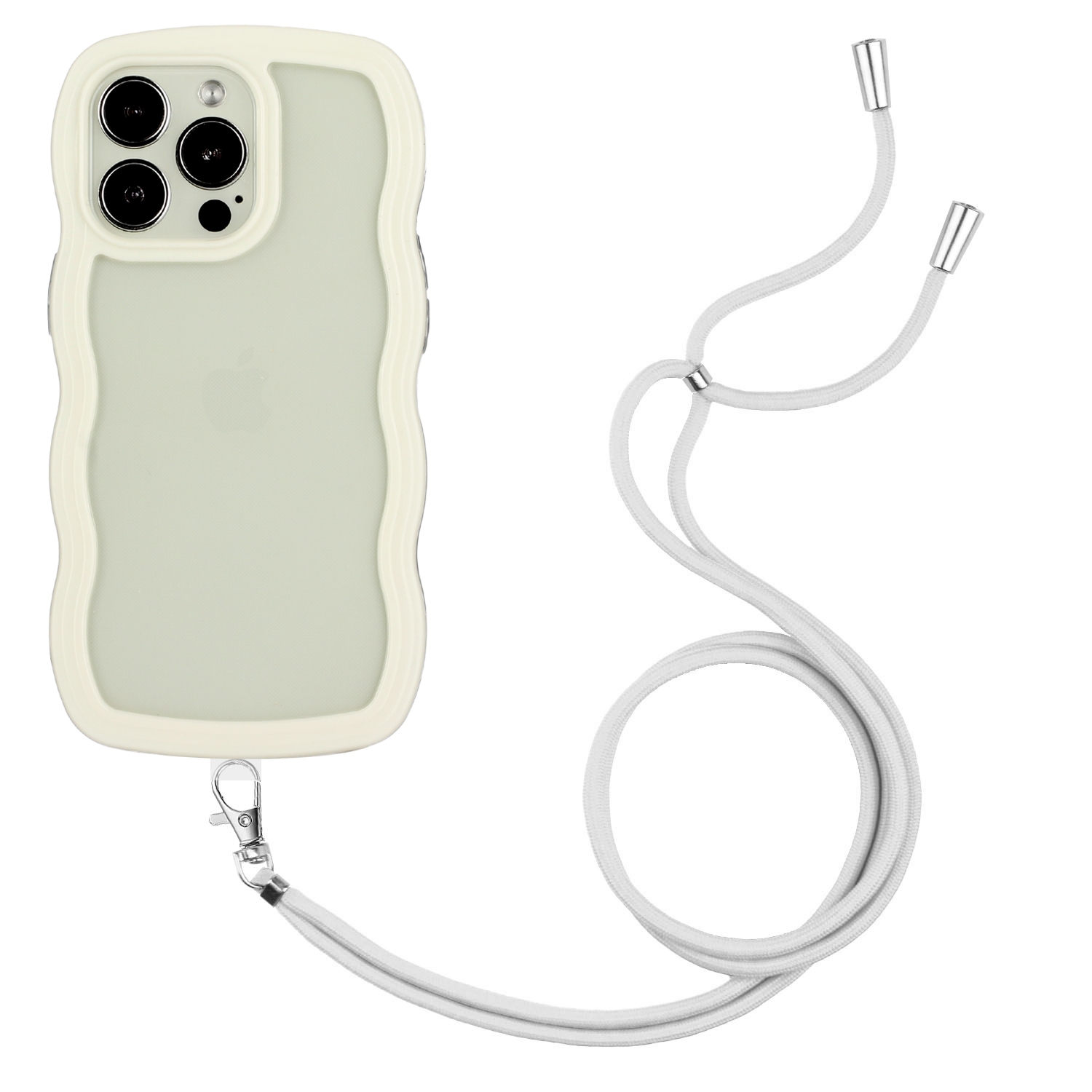 For iPhone 15 Pro Max Lanyard Candy Color Wave TPU Clear PC Phone Case(White) - Shopkiz.com