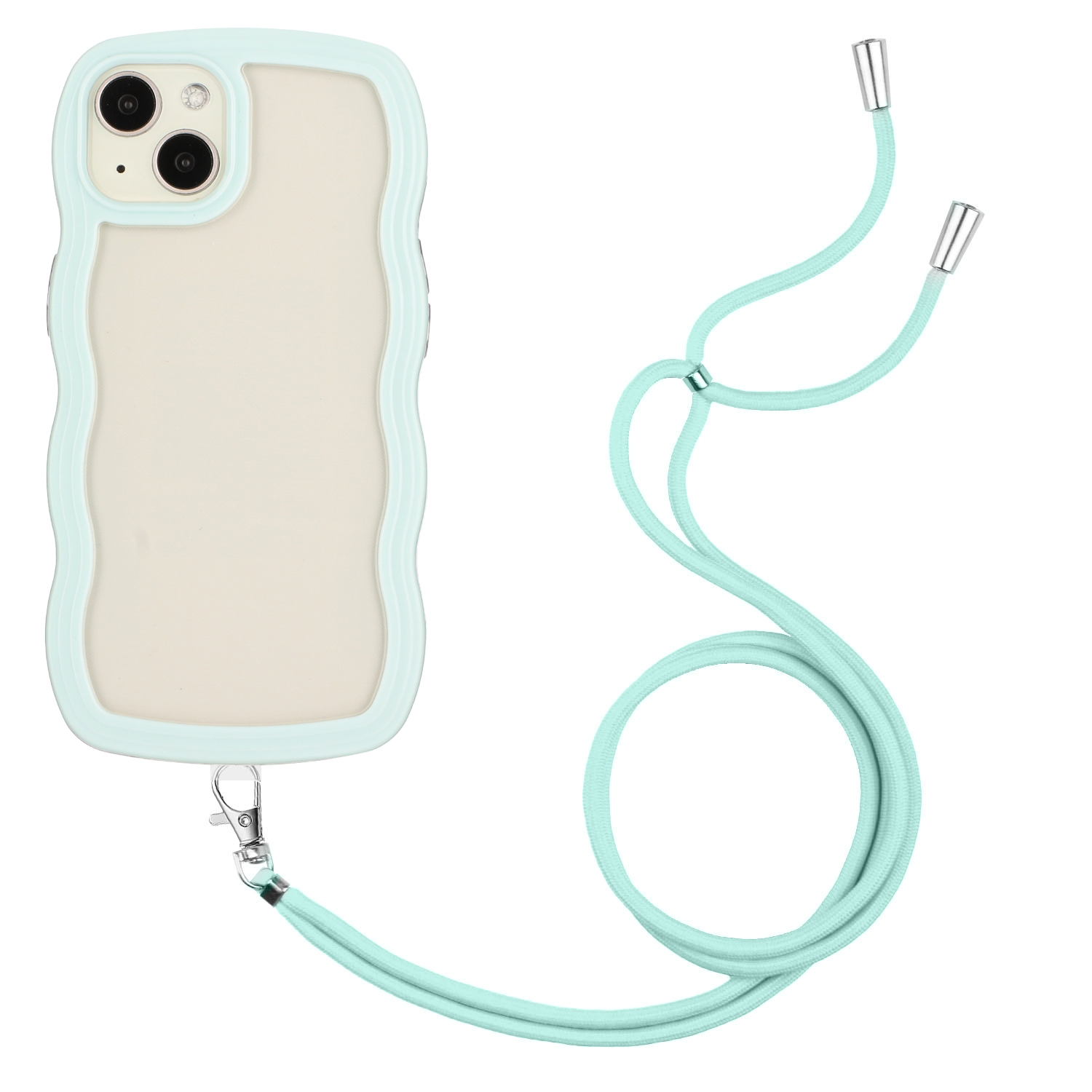 For iPhone 15 Lanyard Candy Color Wave TPU Clear PC Phone Case(Green) - Shopkiz.com