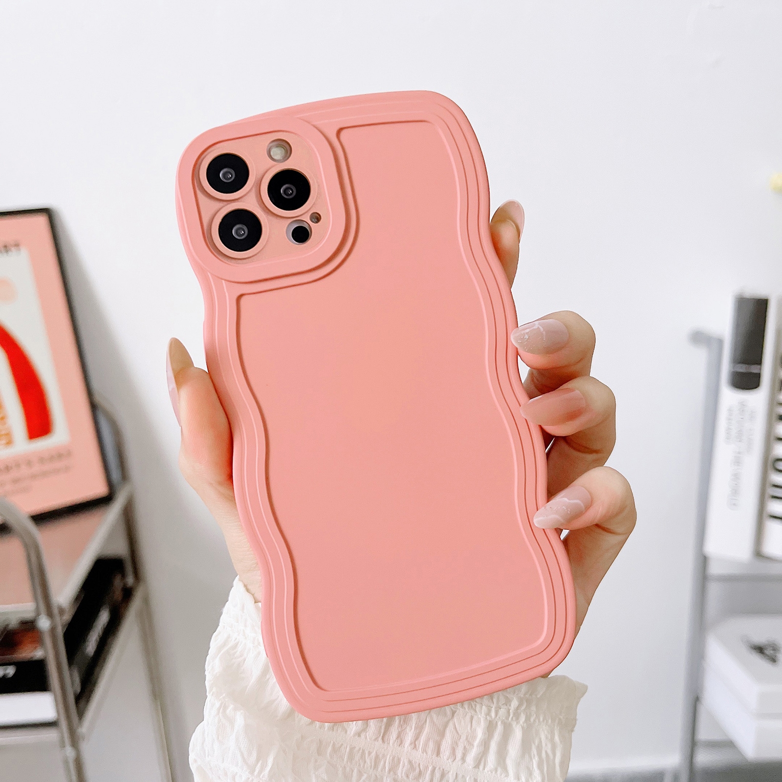 For iPhone 13 Pro Max Wave Edge Silicone Phone Case(Pink) - Shopkiz.com