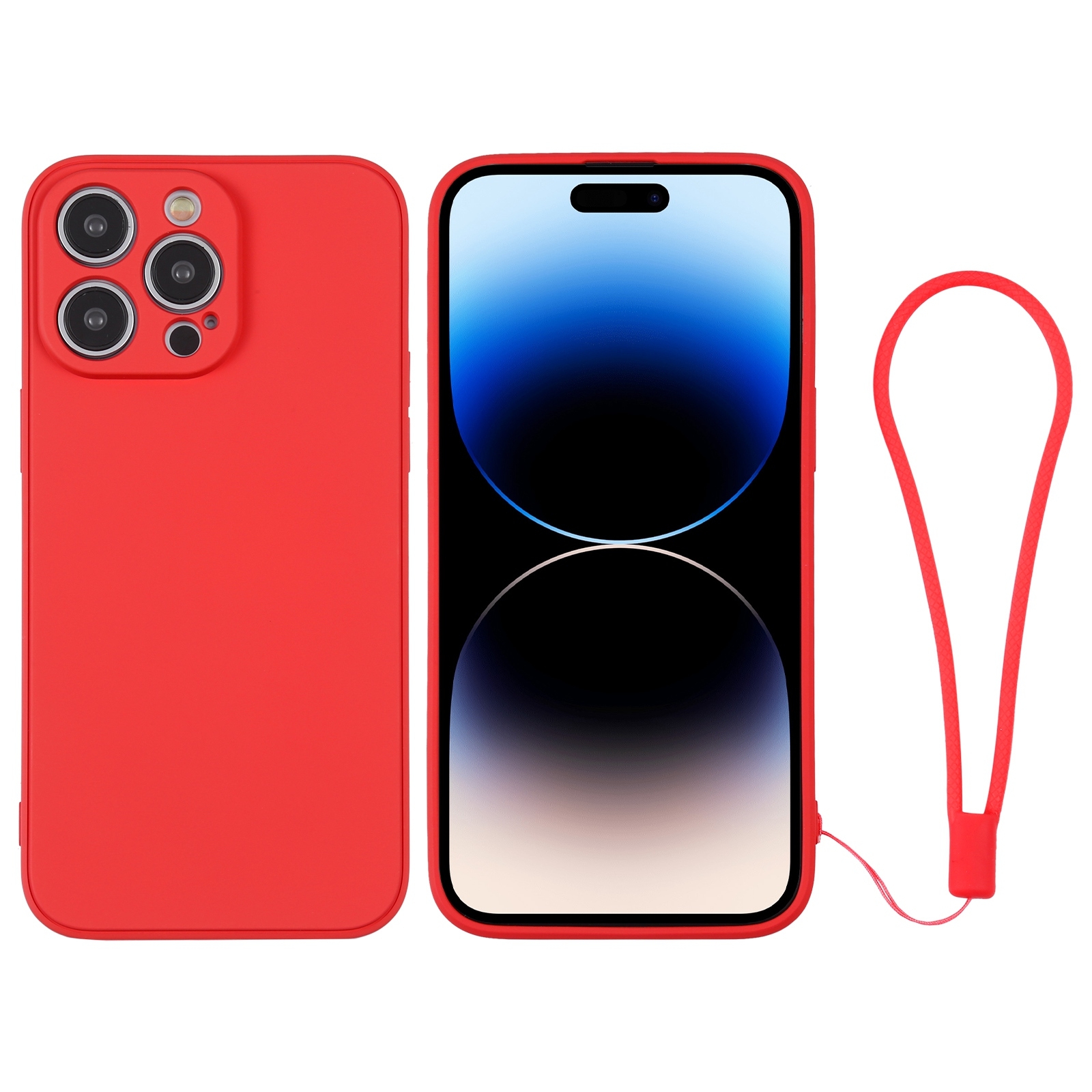 For iPhone 14 Pro Silicone Phone Case with Wrist Strap(Red) - Shopkiz.com