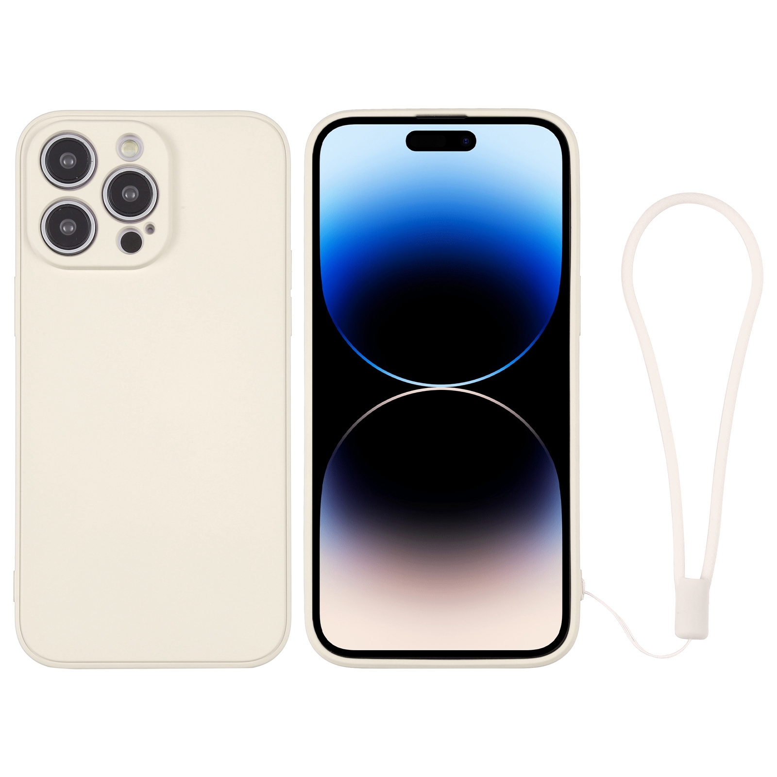 For iPhone 14 Pro Silicone Phone Case with Wrist Strap(White) - Shopkiz.com