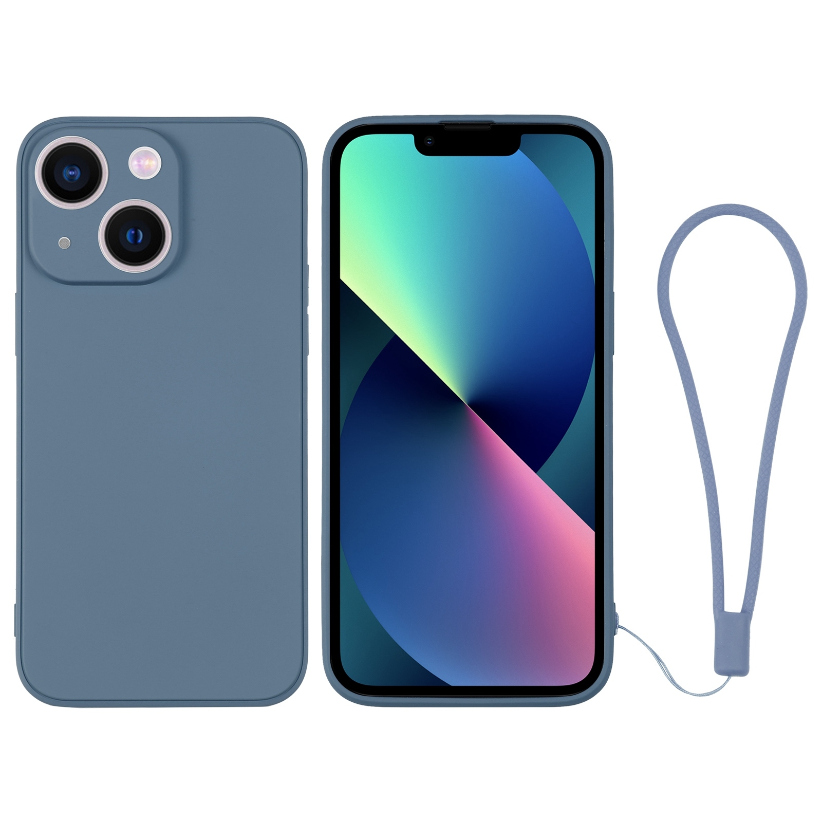 For iPhone 13 mini Silicone Phone Case with Wrist Strap(Grey Blue) - Shopkiz.com