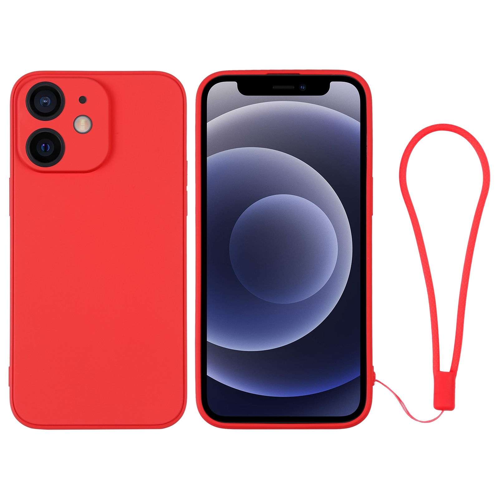 For iPhone 12 mini Silicone Phone Case with Wrist Strap(Red) - Shopkiz.com