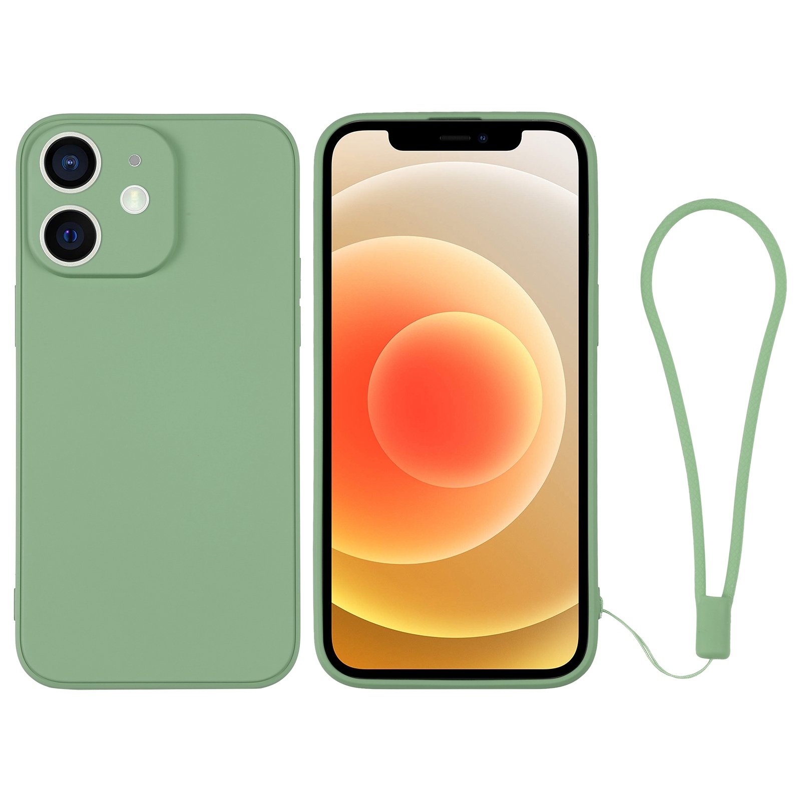 For iPhone 12 Silicone Phone Case with Wrist Strap(Matcha Green) - Shopkiz.com