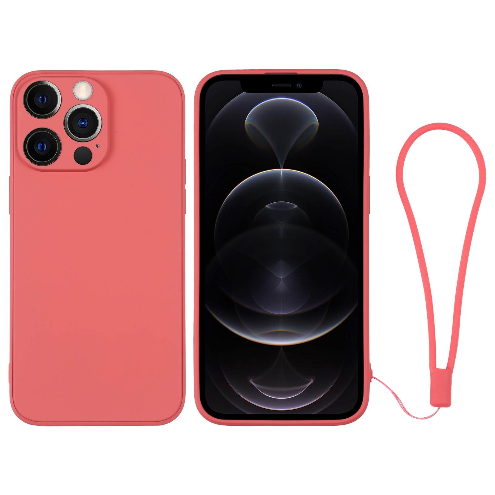 For iPhone 12 Pro Silicone Phone Case with Wrist Strap(Orange Red) - Shopkiz.com