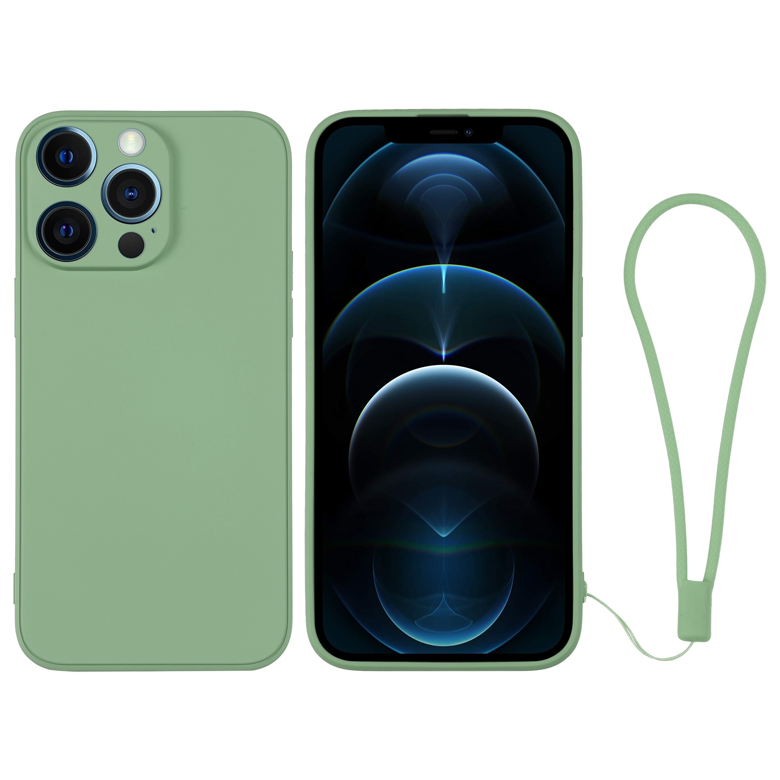 For iPhone 12 Pro Max Silicone Phone Case with Wrist Strap(Matcha Green) - Shopkiz.com
