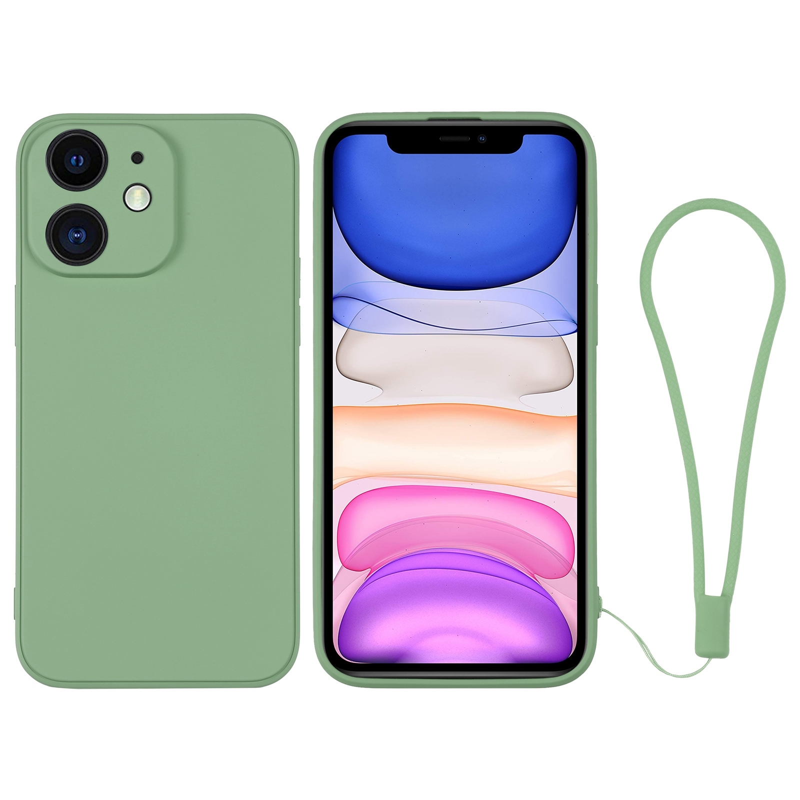 For iPhone 11 Silicone Phone Case with Wrist Strap(Matcha Green) - Shopkiz.com