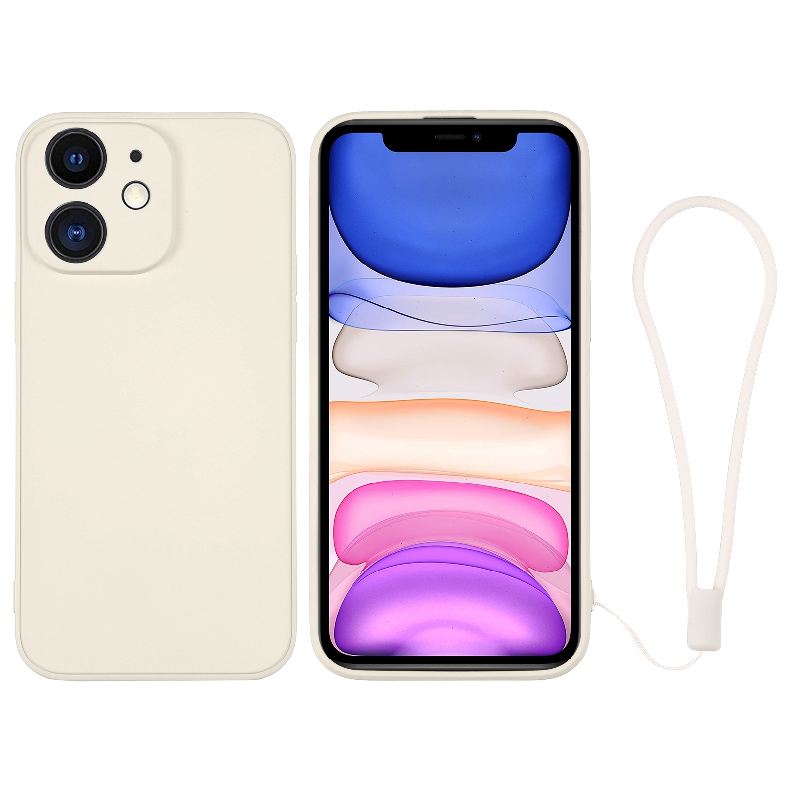 For iPhone 11 Silicone Phone Case with Wrist Strap(White) - Shopkiz.com