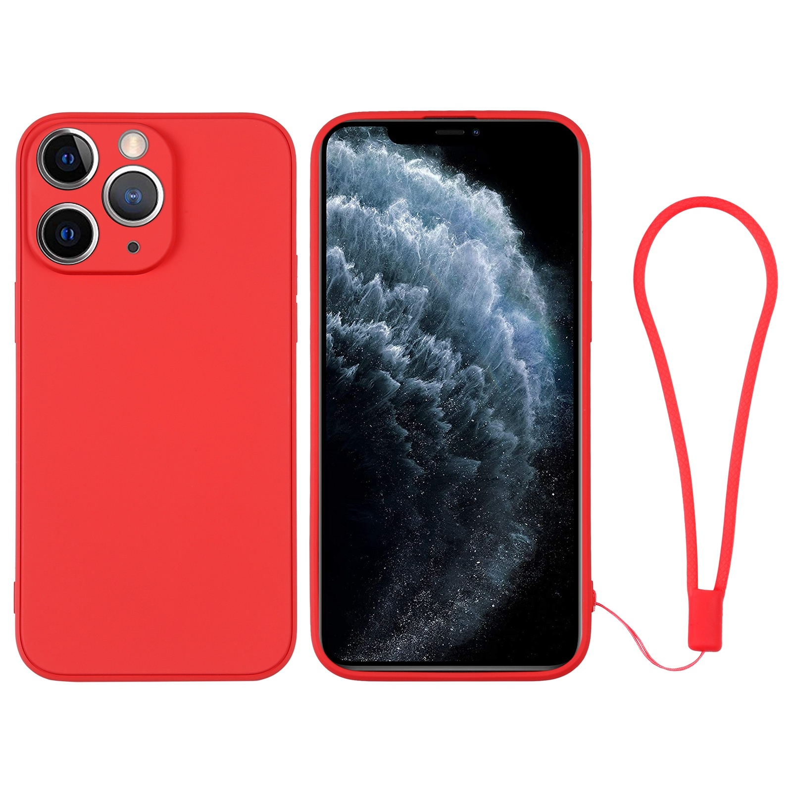 For iPhone 11 Pro Max Silicone Phone Case with Wrist Strap(Red) - Shopkiz.com