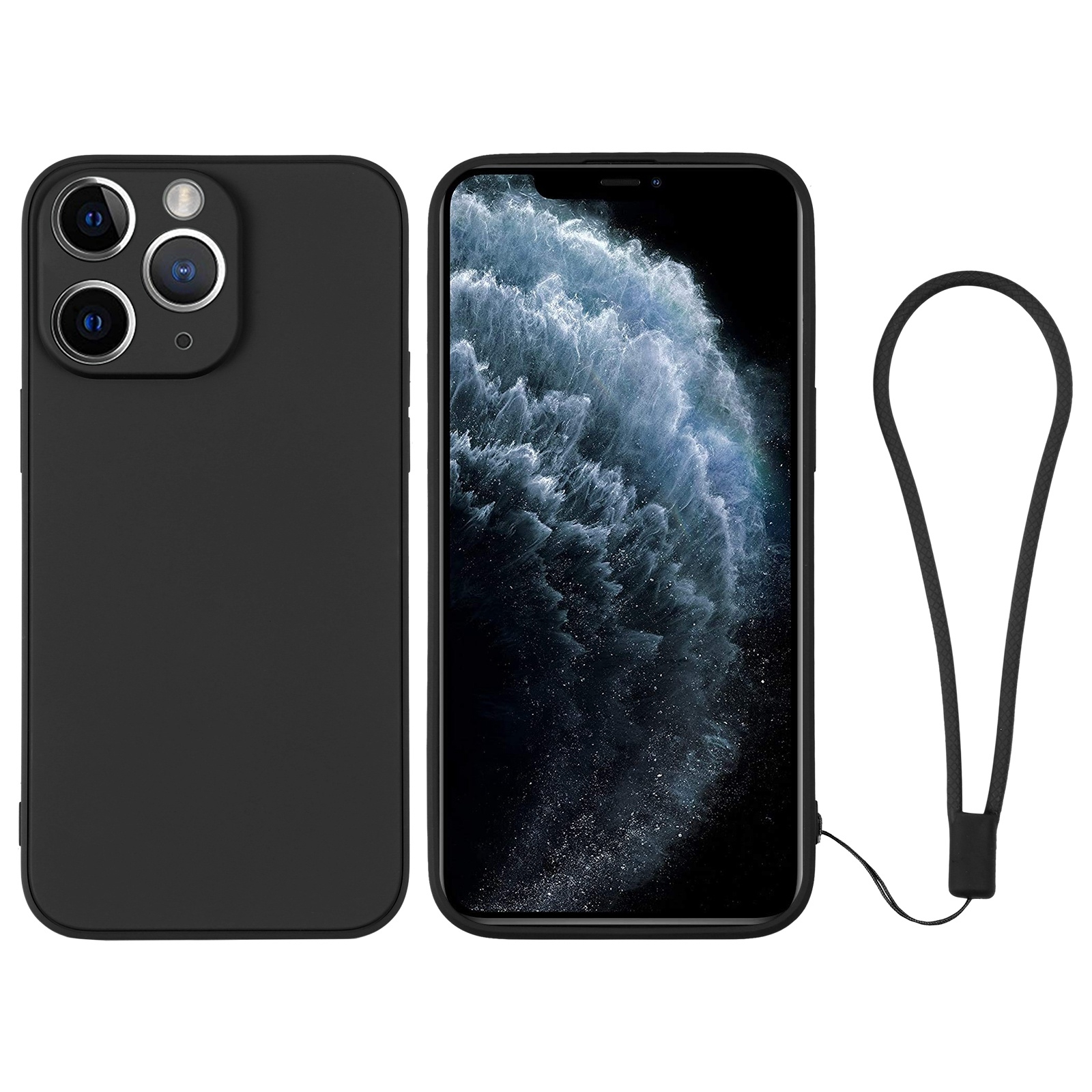 For iPhone 11 Pro Max Silicone Phone Case with Wrist Strap(Black) - Shopkiz.com