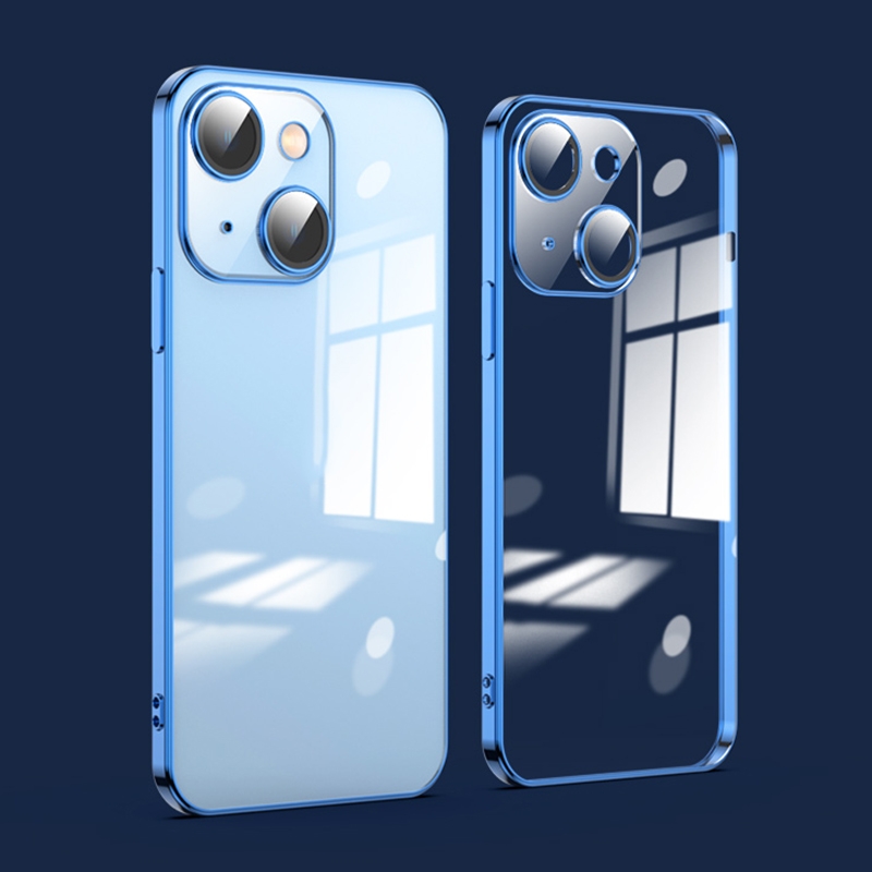 For iPhone 14 Plus Dustproof Glass Lens Protection Electroplating Phone Case(Navy Blue) - Shopkiz.com