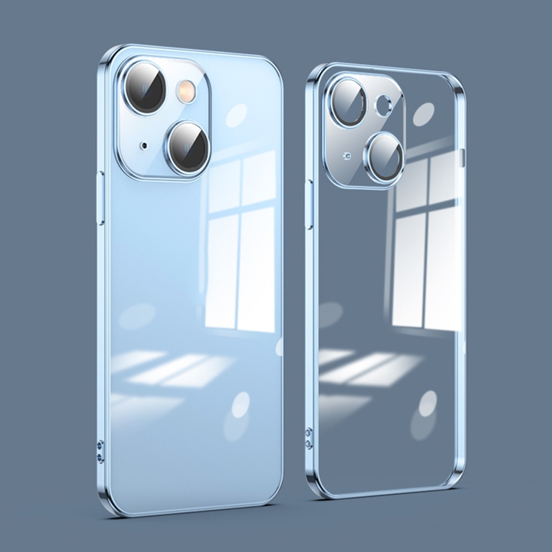 For iPhone 14 Plus Dustproof Glass Lens Protection Electroplating Phone Case(Blue) - Shopkiz.com
