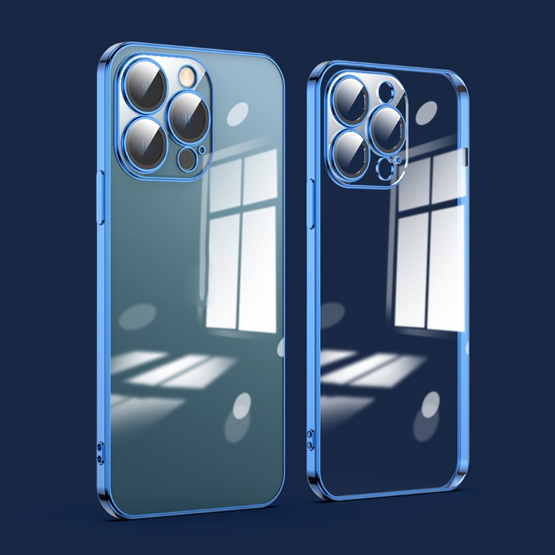For iPhone 12 Pro Max Dustproof Glass Lens Protection Electroplating Phone Case(Navy Blue) - Shopkiz.com
