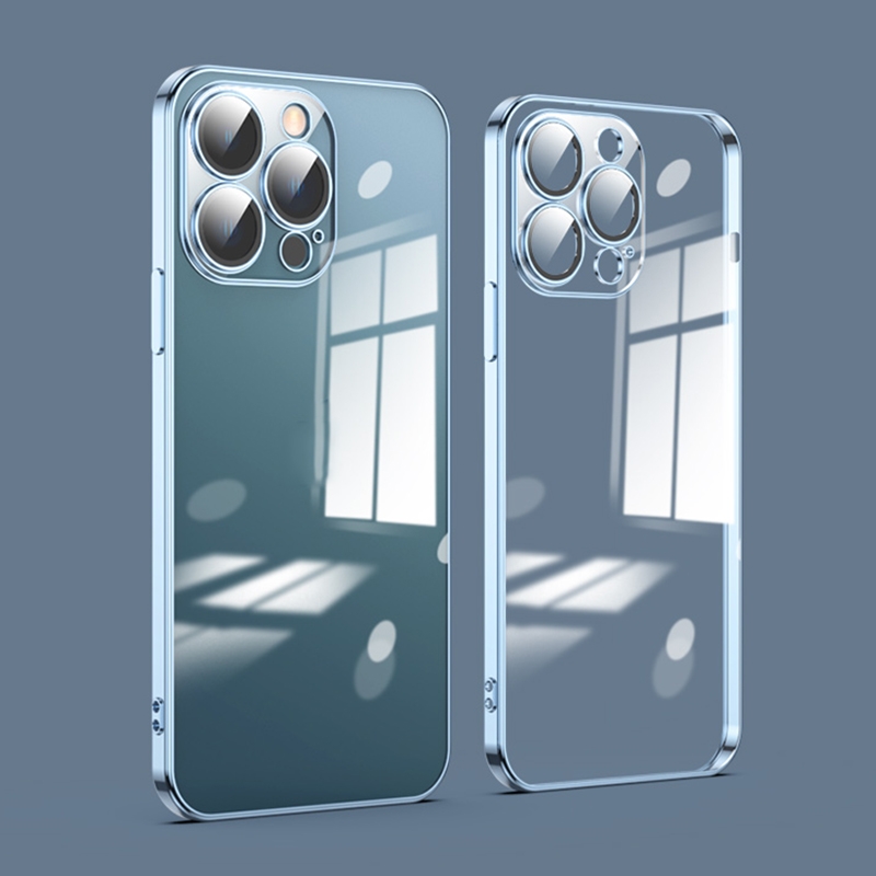 For iPhone 12 Pro Max Dustproof Glass Lens Protection Electroplating Phone Case(Blue) - Shopkiz.com
