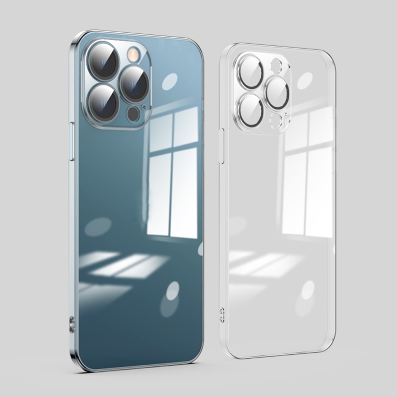 For iPhone 12 Pro Max Dustproof Glass Lens Protection Electroplating Phone Case(Transparent) - Shopkiz.com