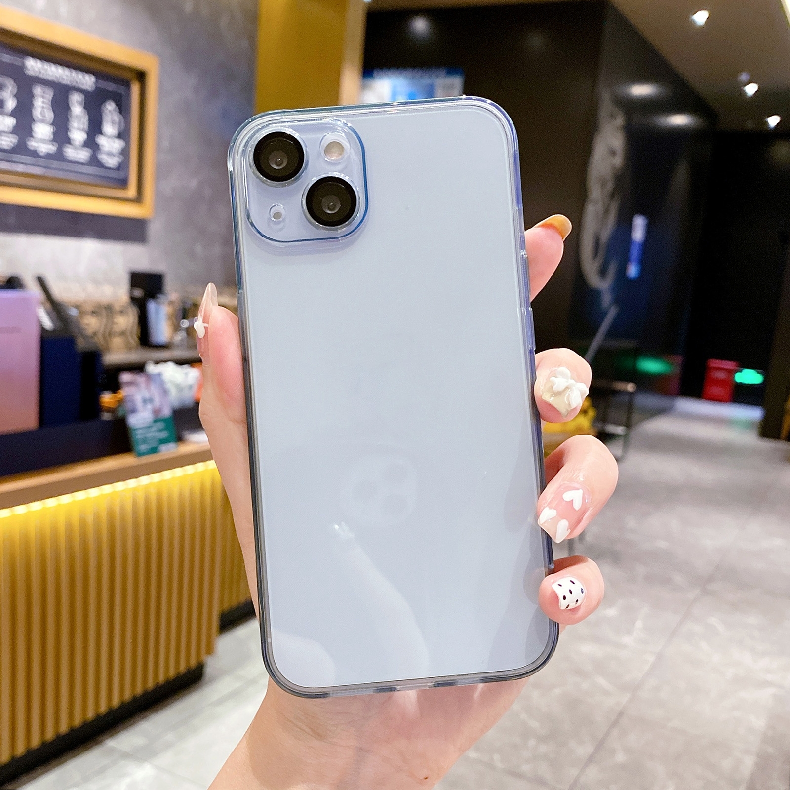 For iPhone 14 Plus Lens Protection Transparent TPU Phone Case(Blue) - Shopkiz.com