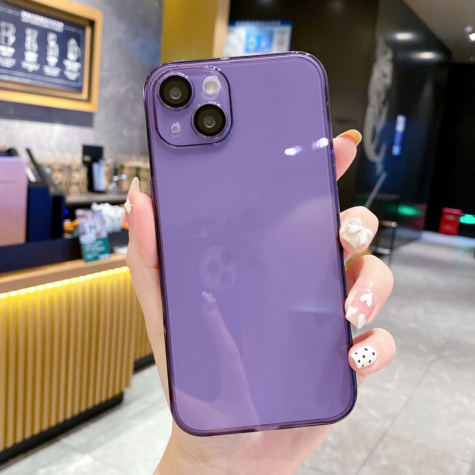 For iPhone 14 Pro Lens Protection Transparent TPU Phone Case(Purple) - Shopkiz.com