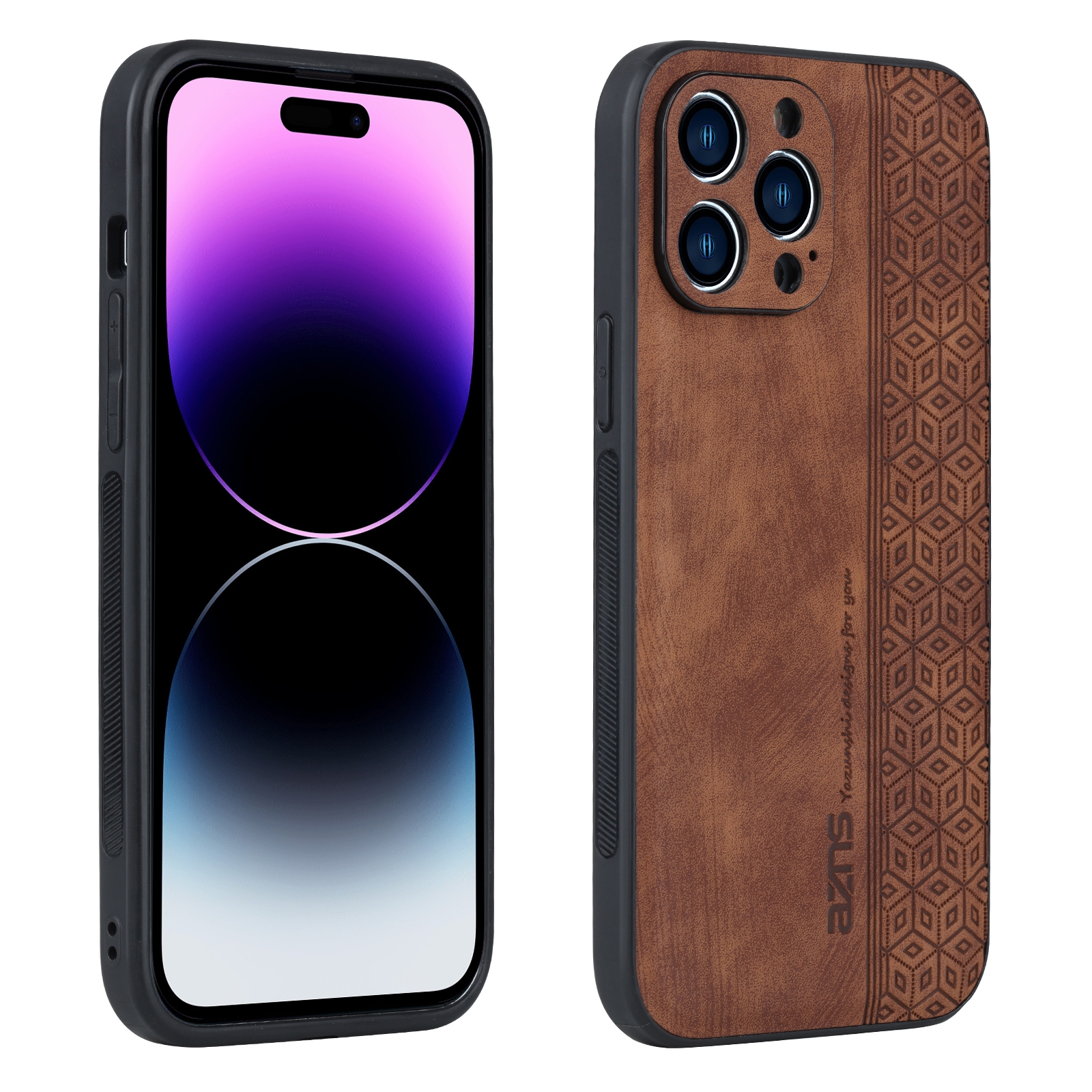 For iPhone 14 Pro AZNS 3D Embossed Skin Feel Phone Case(Brown) - Shopkiz.com