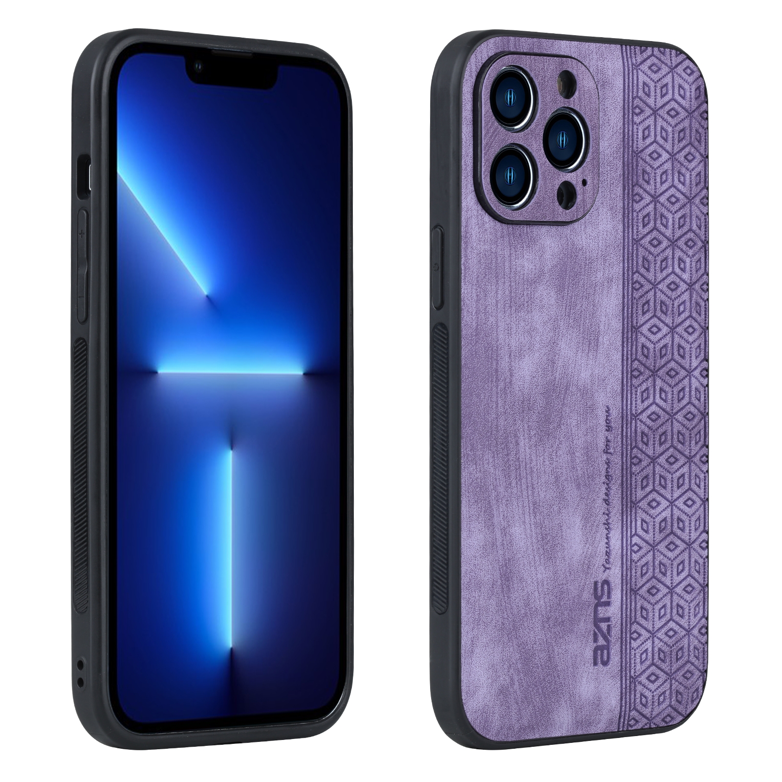 For iPhone 12 Pro Max AZNS 3D Embossed Skin Feel Phone Case(Purple) - Shopkiz.com