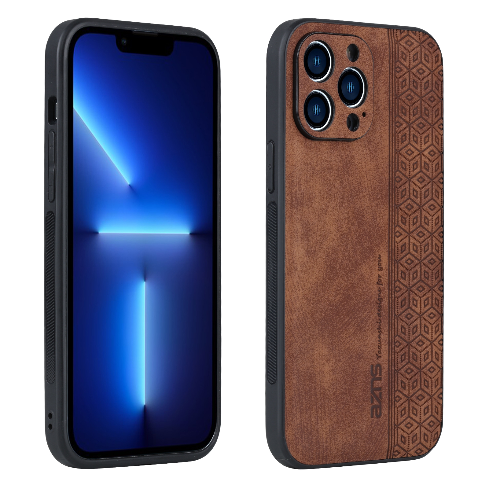 For iPhone 12 Pro AZNS 3D Embossed Skin Feel Phone Case(Brown) - Shopkiz.com