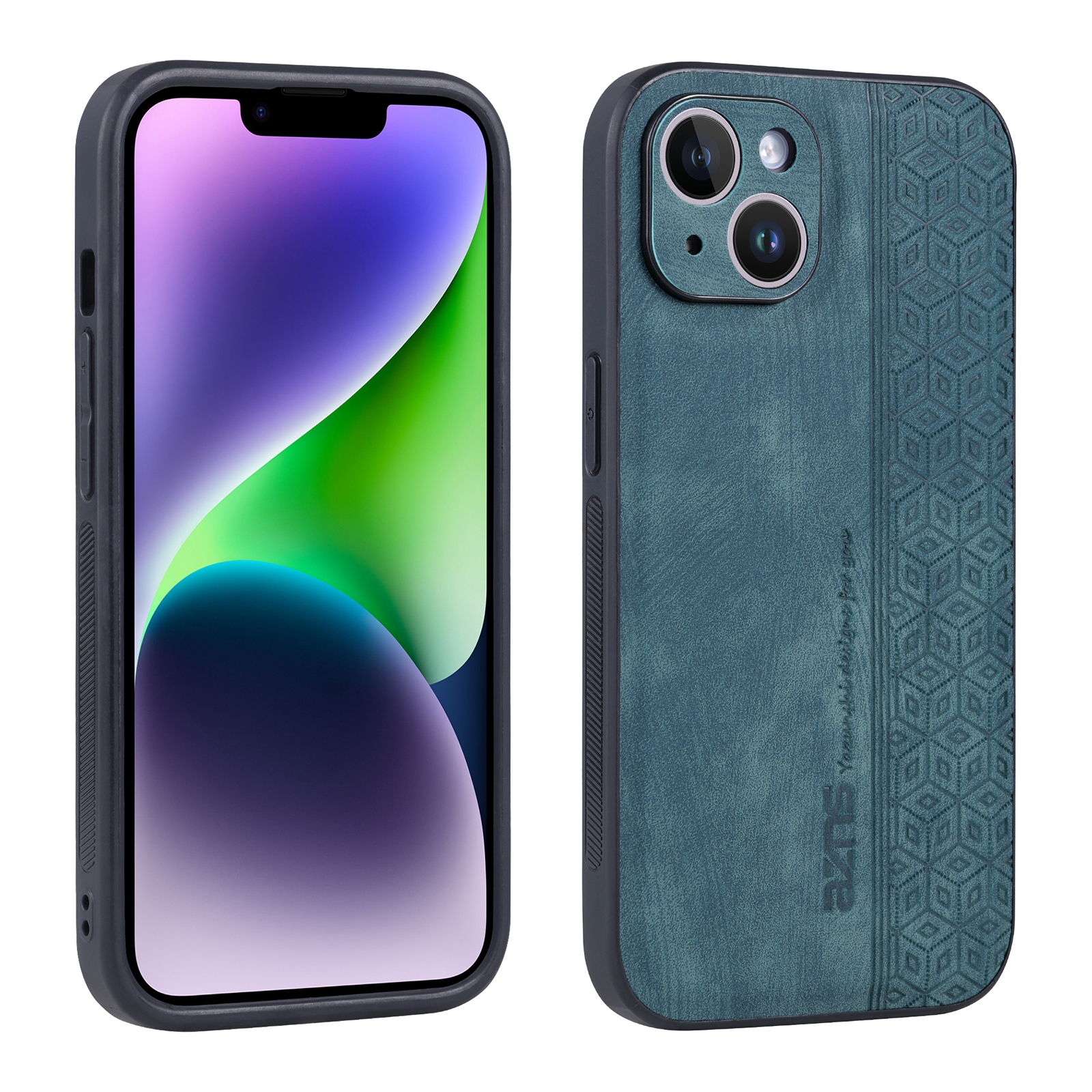 For iPhone 14 AZNS 3D Embossed Skin Feel Phone Case(Dark Green) - Shopkiz.com