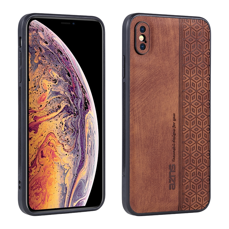 For iPhone XR AZNS 3D Embossed Skin Feel Phone Case(Brown) - Shopkiz.com