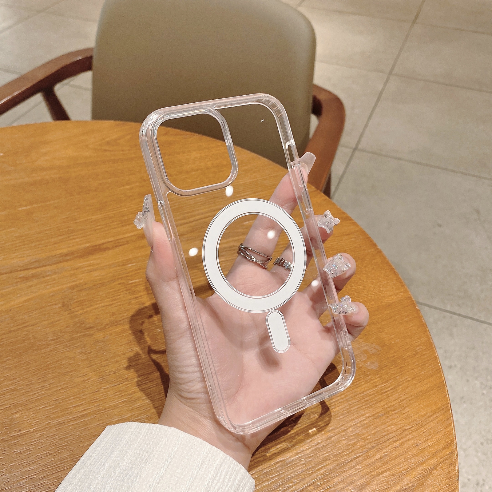 For iPhone 12 / 12 Pro Big Cutouts MagSafe Magnetic Clear Acrylic TPU Case(Transparent) - Shopkiz.com