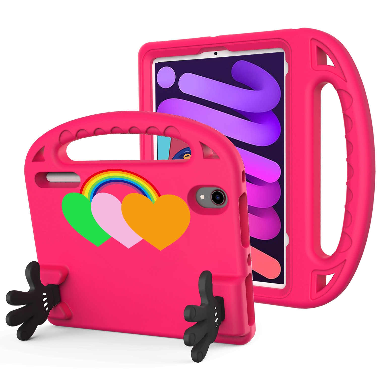 For iPad mini 2024 / mini 6 Love Small Palm Holder EVA Tablet Case(Rose Red) - Shopkiz.com