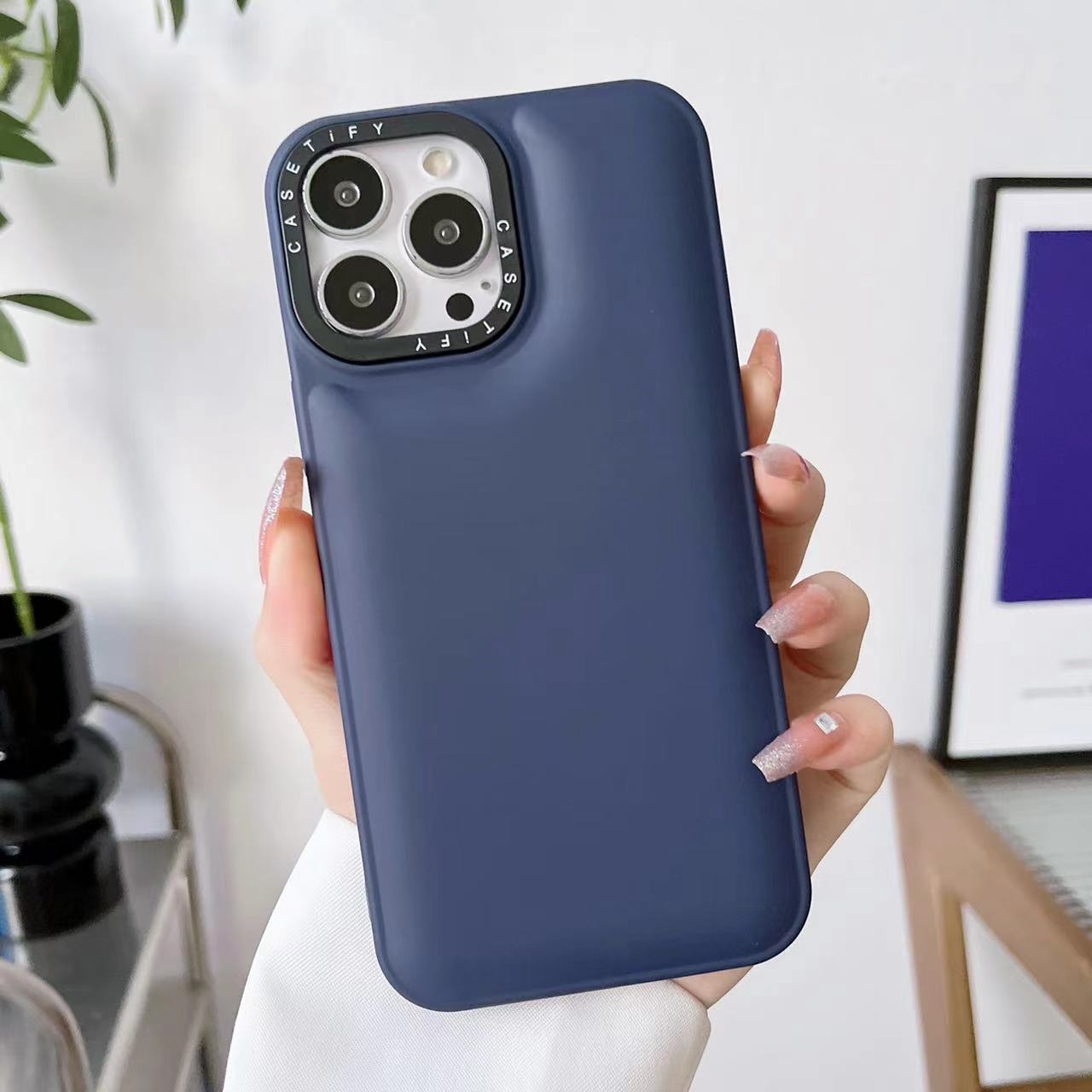 For iPhone 14 Pro Liquid Silicone Bread Bubble Phone Case(Dark Blue) - Shopkiz.com