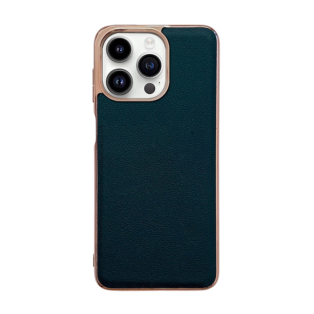 For iPhone 14 Pro Max Waves Series Nano Electroplating Genuine Leather Phone Case(Green) - Shopkiz.com