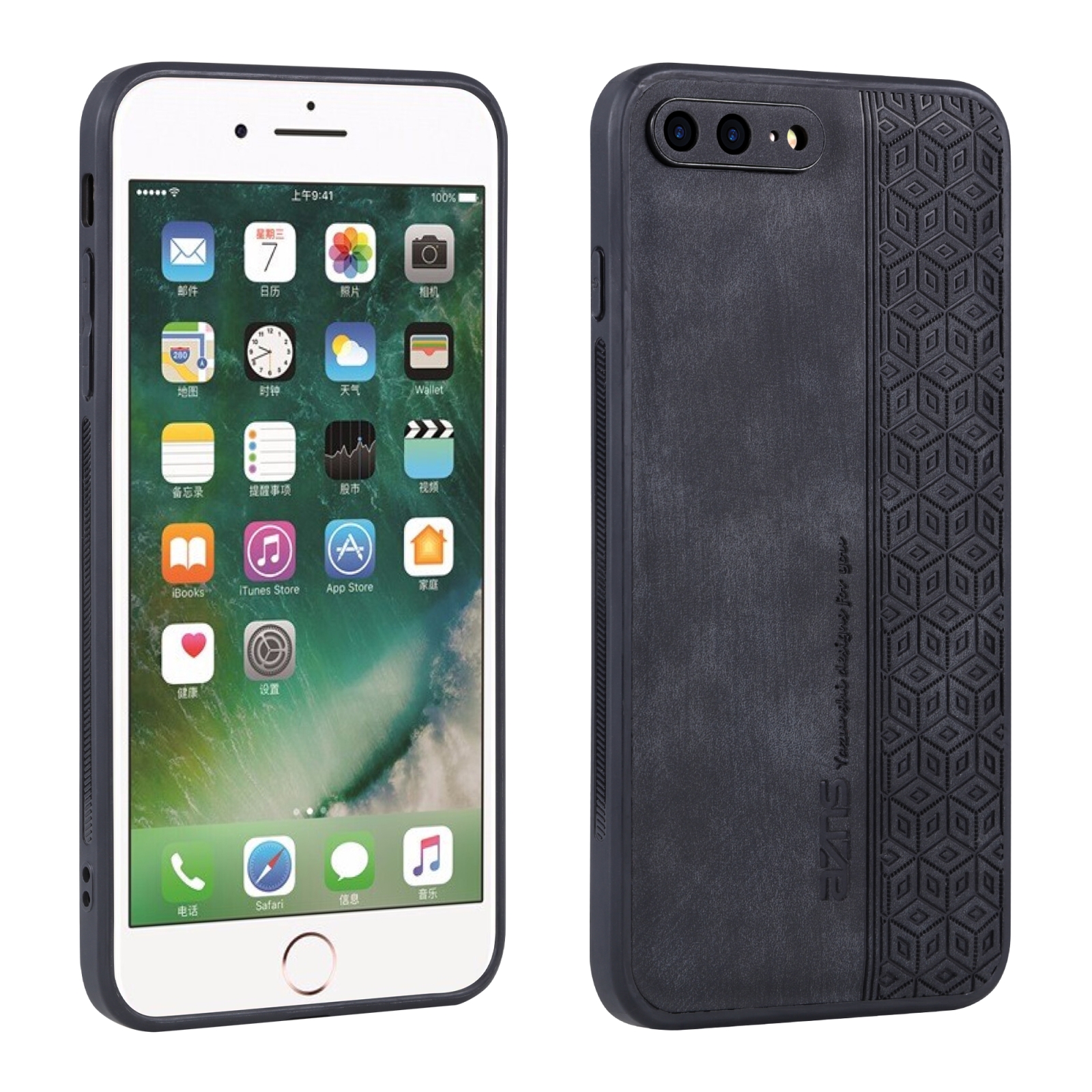 For iPhone 8 Plus / 7 Plus AZNS 3D Embossed Skin Feel Phone Case(Black) - Shopkiz.com