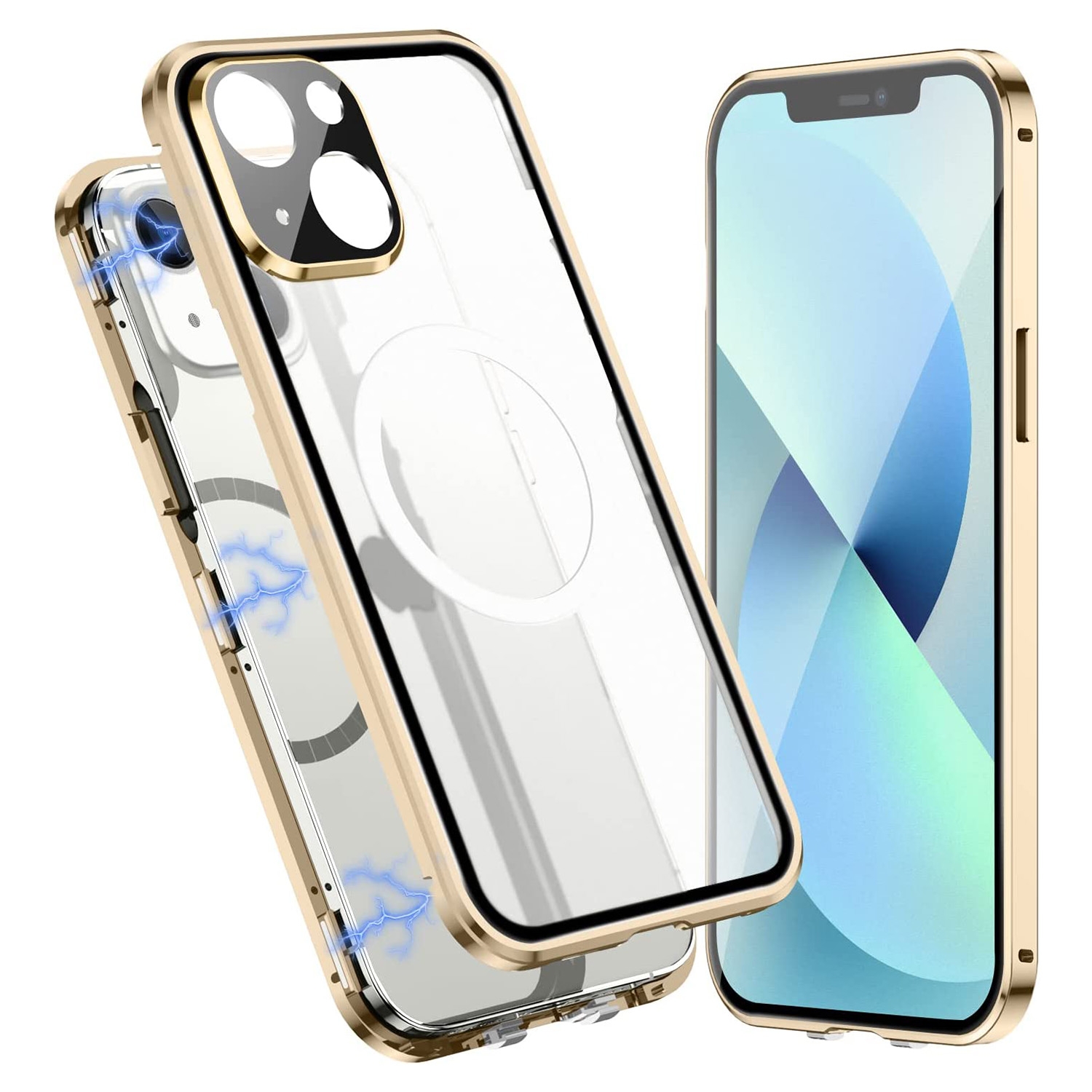 For iPhone 14 360 Full Body Magnetic Frosted Magsafe Phone Case(Gold) - Shopkiz.com