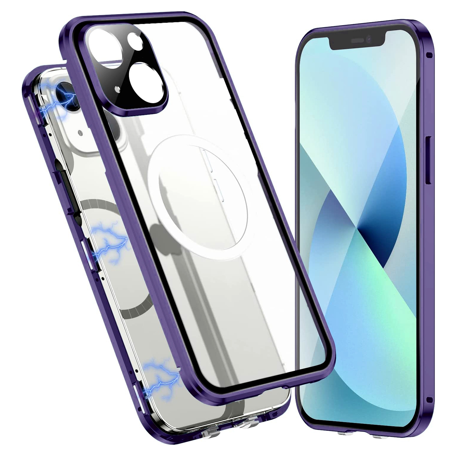 For iPhone 14 360 Full Body Magnetic Frosted Magsafe Phone Case(Deep Purple) - Shopkiz.com
