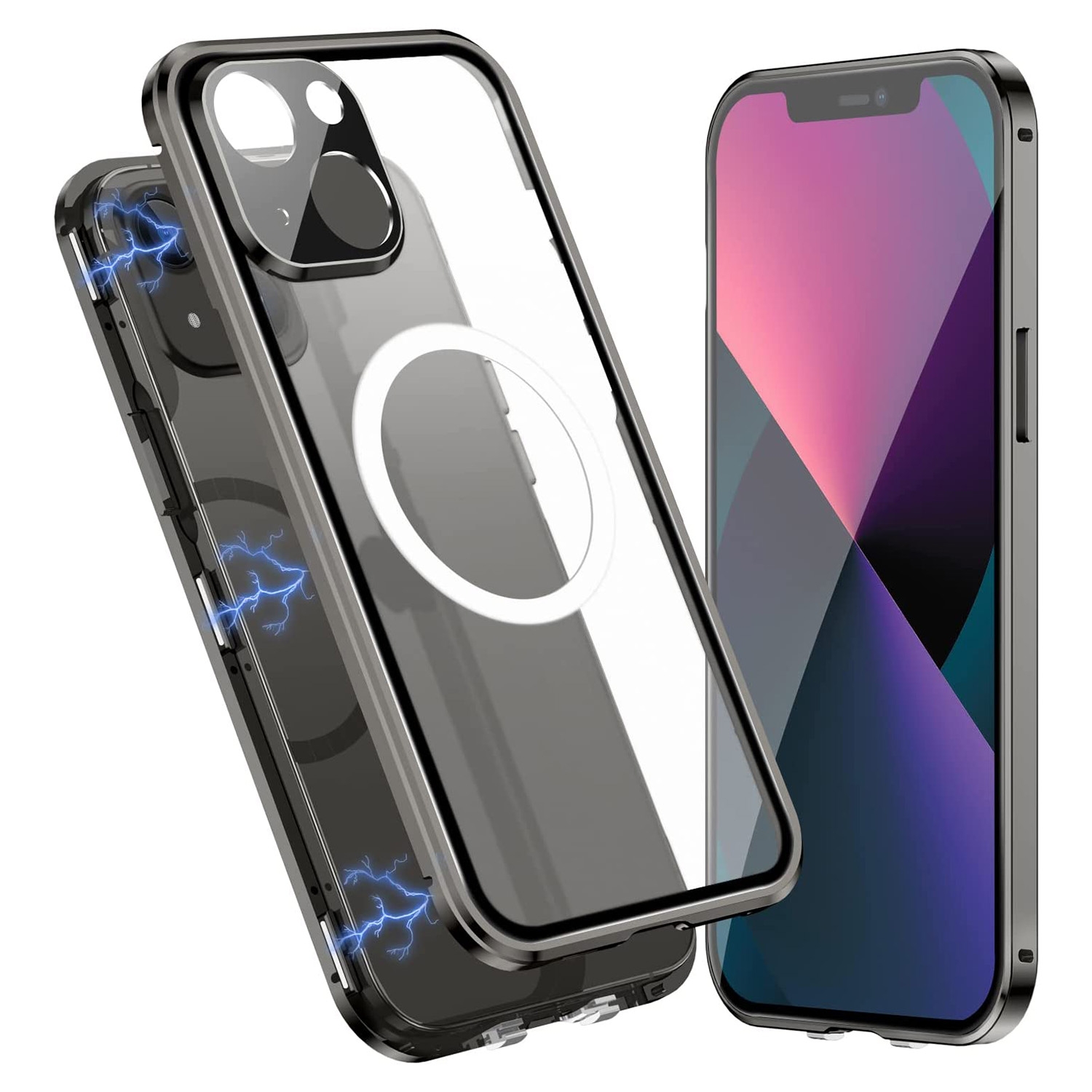 For iPhone 14 Plus 360 Full Body Magnetic Frosted Magsafe Phone Case(Black) - Shopkiz.com