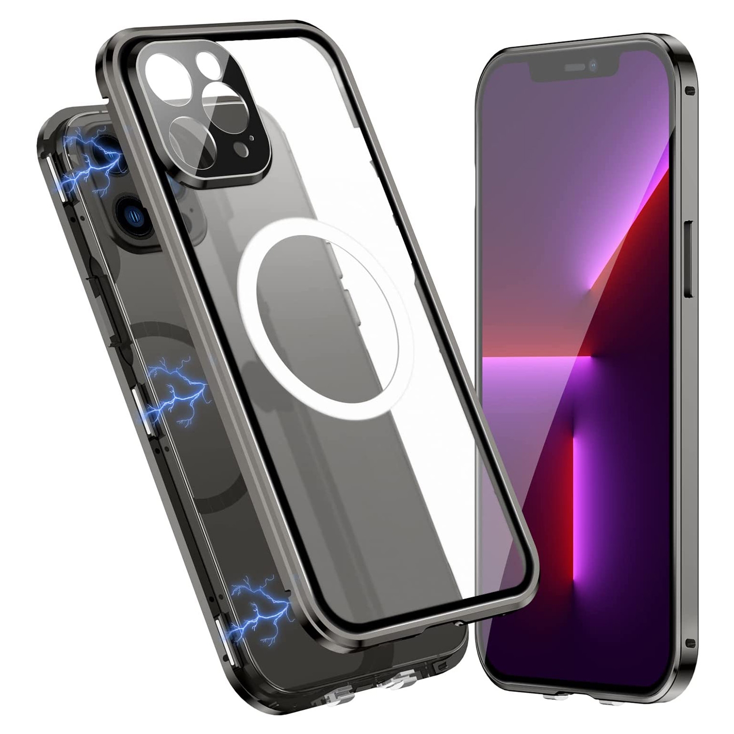 For iPhone 13 Pro Max 360 Full Body Magnetic Frosted Magsafe Phone Case(Black) - Shopkiz.com