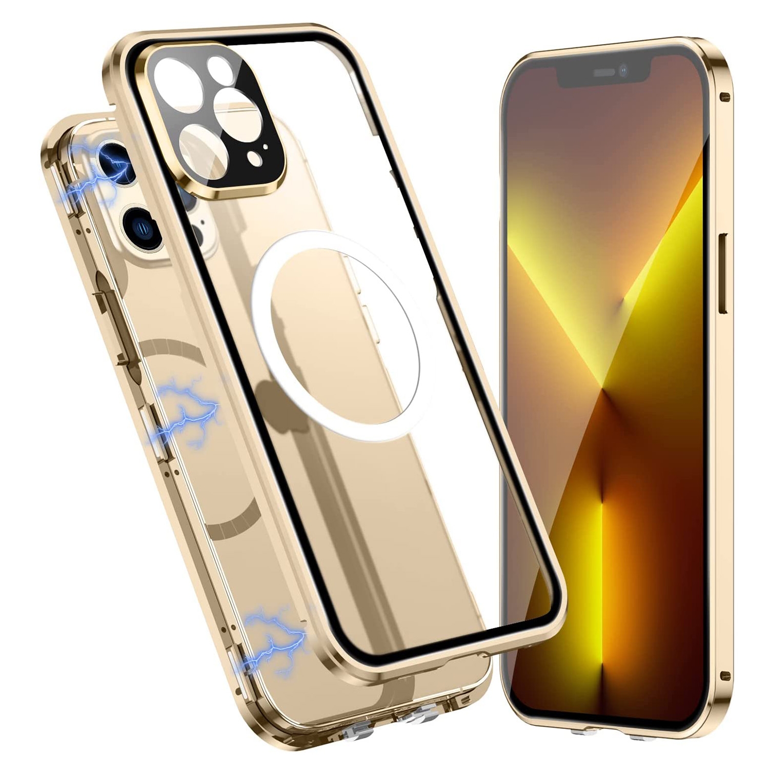 For iPhone 13 Pro Max 360 Full Body Magnetic Frosted Magsafe Phone Case(Gold) - Shopkiz.com