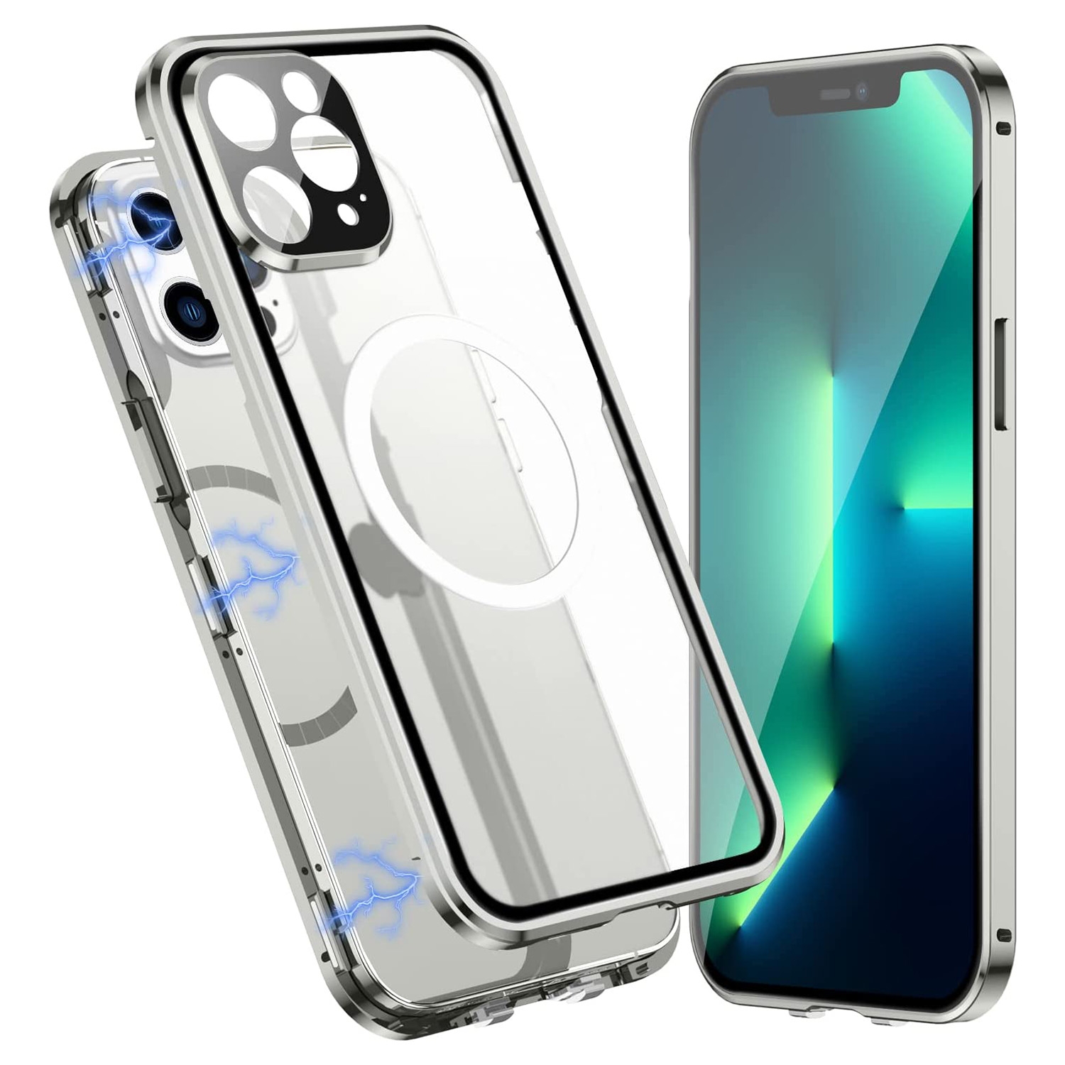 For iPhone 13 Pro Max 360 Full Body Magnetic Frosted Magsafe Phone Case(Silver) - Shopkiz.com