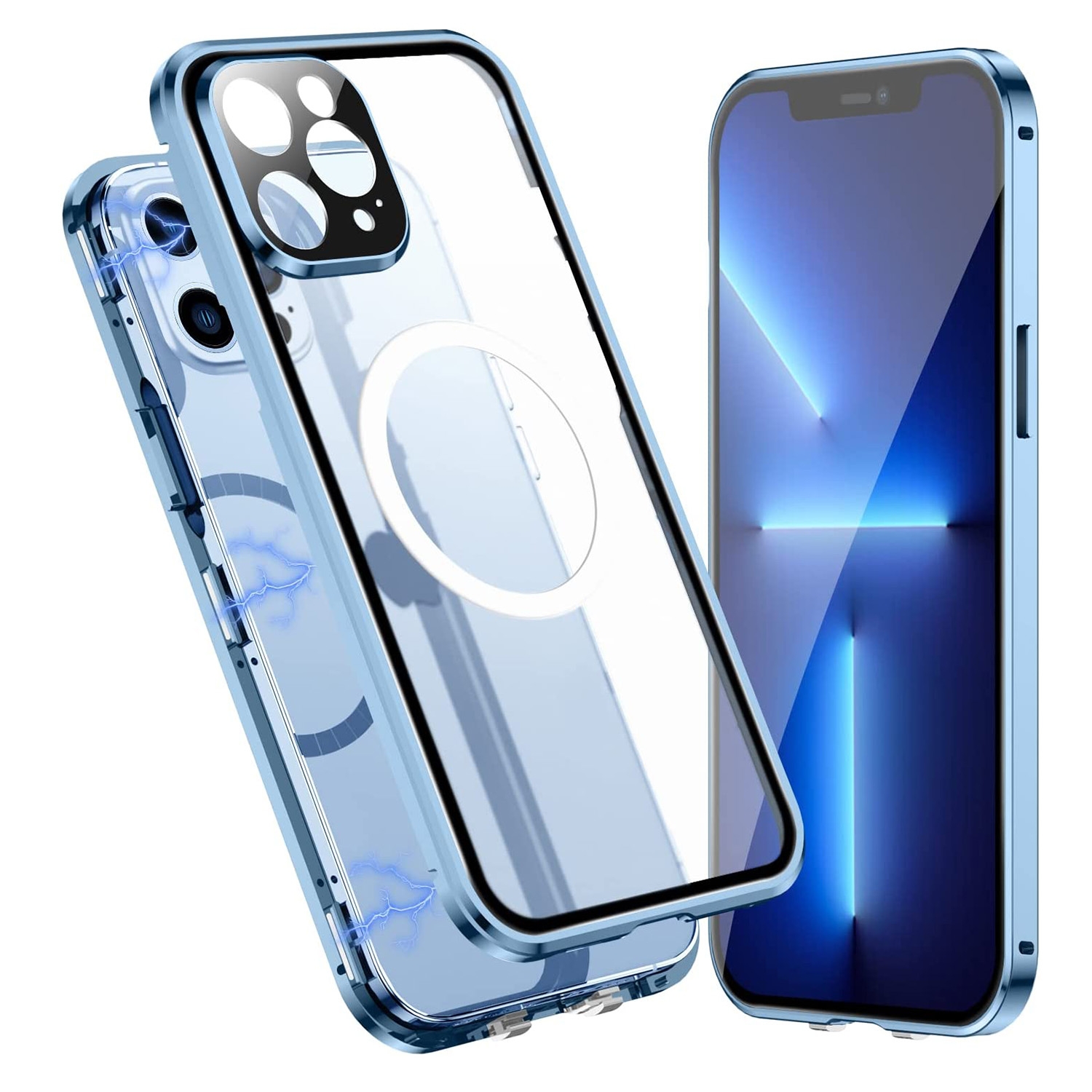 For iPhone 13 Pro Max 360 Full Body Magnetic Frosted Magsafe Phone Case(Sierra Blue) - Shopkiz.com