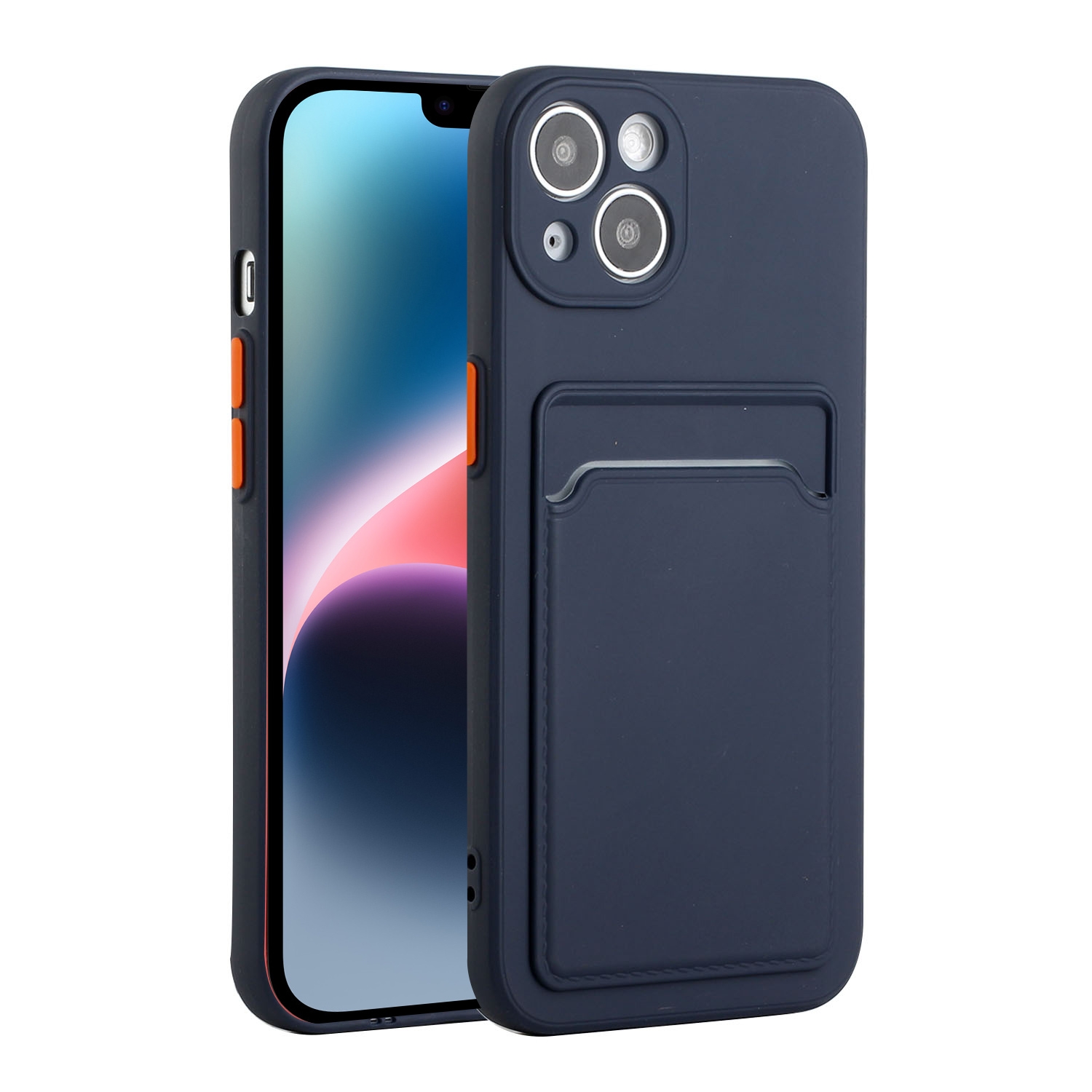 For iPhone 14 Card Slot Design Shockproof TPU Phone Case(Dark Blue) - Shopkiz.com