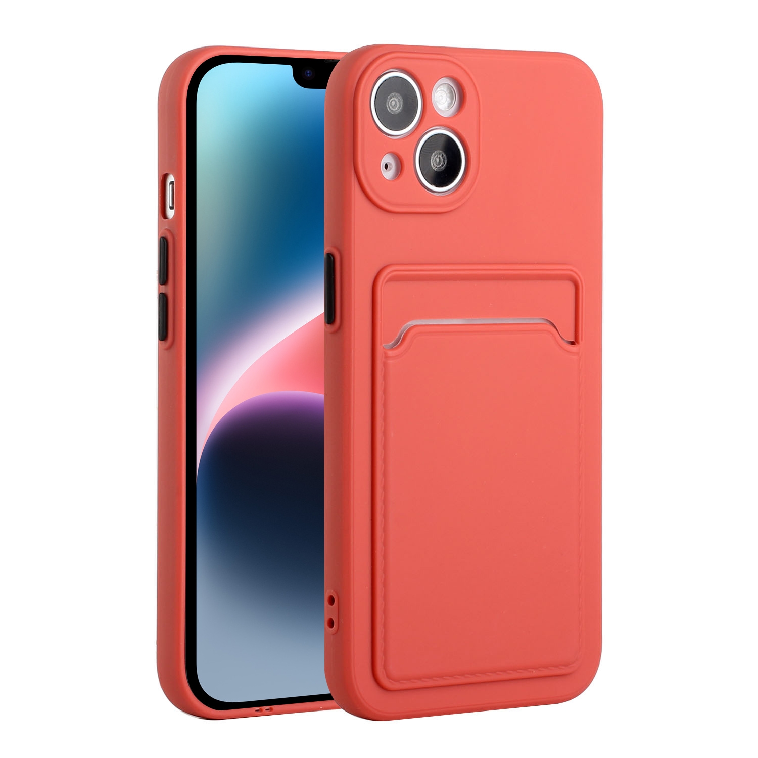 For iPhone 14 Plus Card Slot Design Shockproof TPU Phone Case(Plum Red) - Shopkiz.com