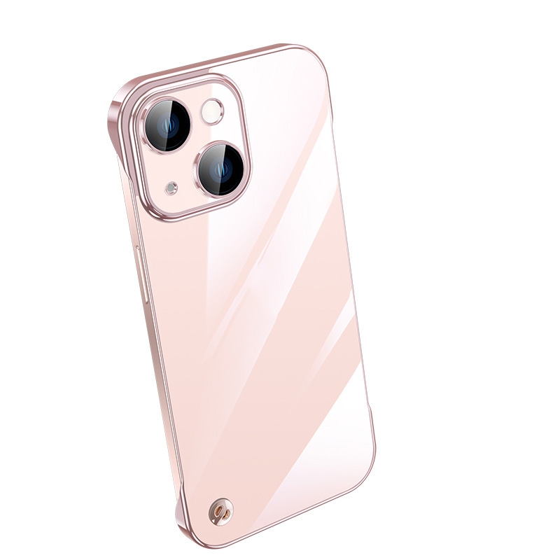For iPhone 14 Electroplating Frameless Clear PC Phone Case(Pink)