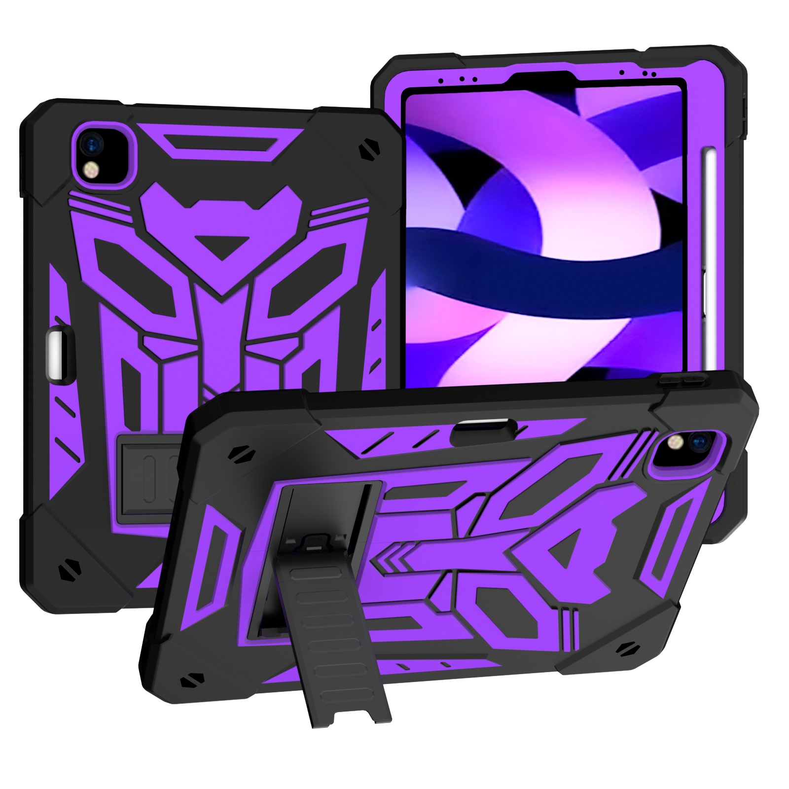 For iPad Pro 11 2018/2020/2021 Bumblebee Silicone+PC Shockproof Tablet Case with Holder(Black Purple) - Shopkiz.com