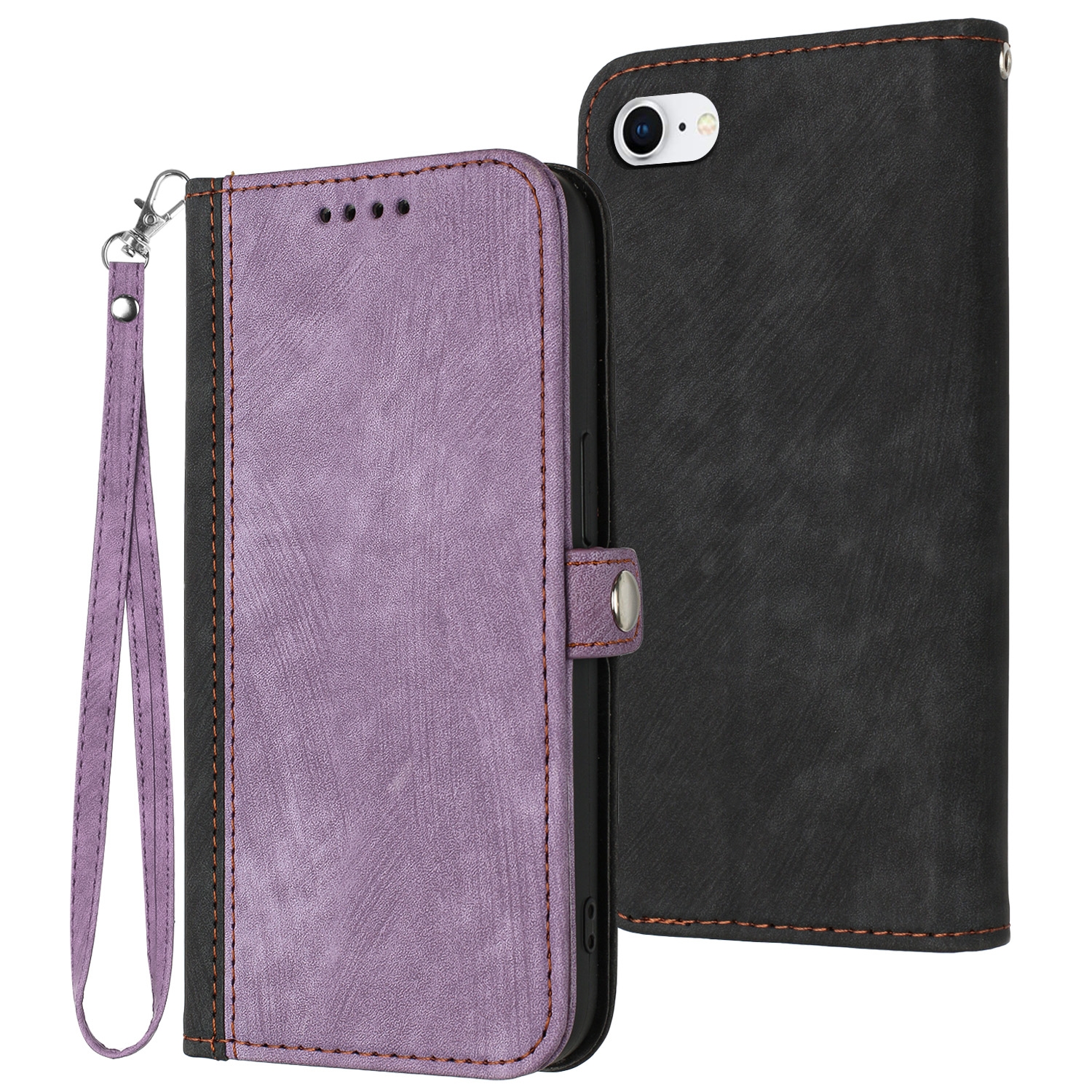 For iPhone SE 2022 / SE 2020 / 8 / 7 Side Buckle Double Fold Hand Strap Leather Phone Case(Purple) - Shopkiz.com