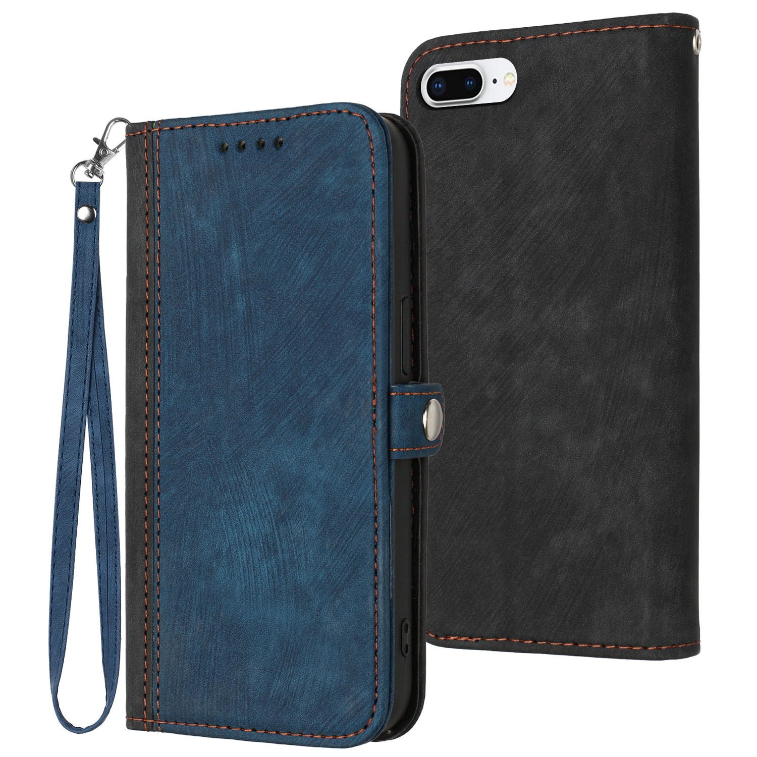 For iPhone 8 Plus / 7 Plus Side Buckle Double Fold Hand Strap Leather Phone Case(Royal Blue) - Shopkiz.com