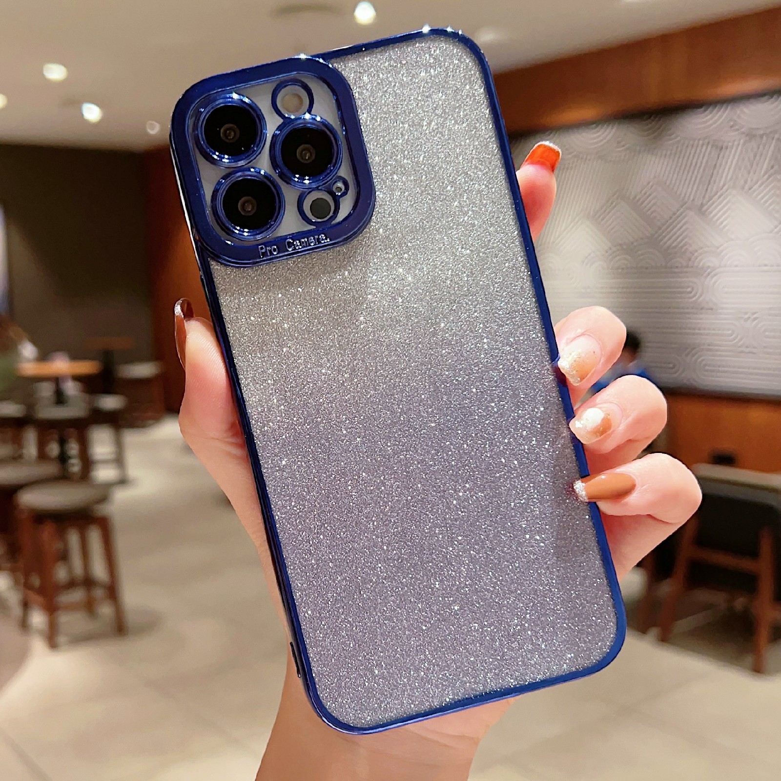 For iPhone 11 Pro Max High Transparent Gradient Color Glitter TPU Phone Case(Dark Blue) - Shopkiz.com