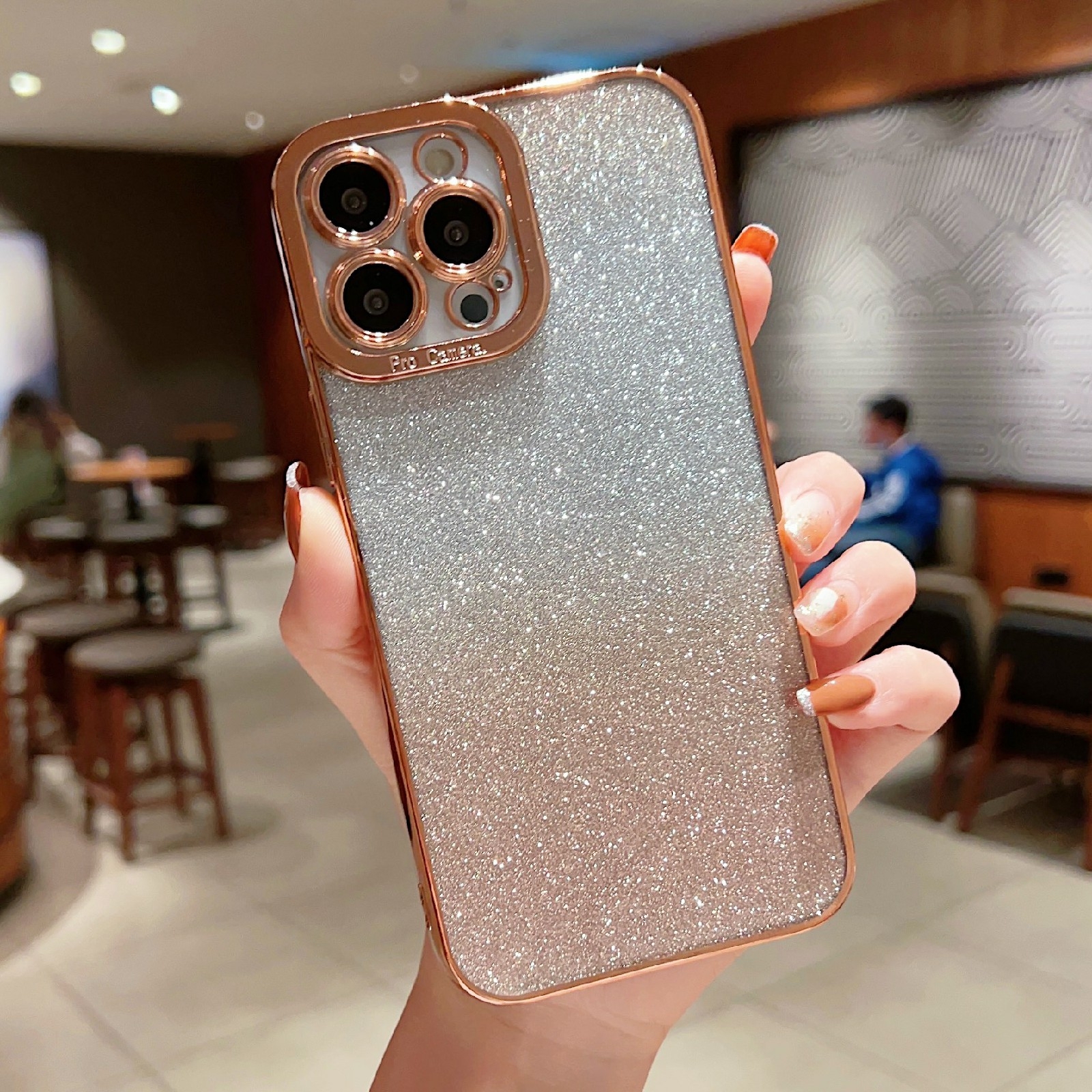 For iPhone 12 High Transparent Gradient Color Glitter TPU Phone Case(Gold) - Shopkiz.com